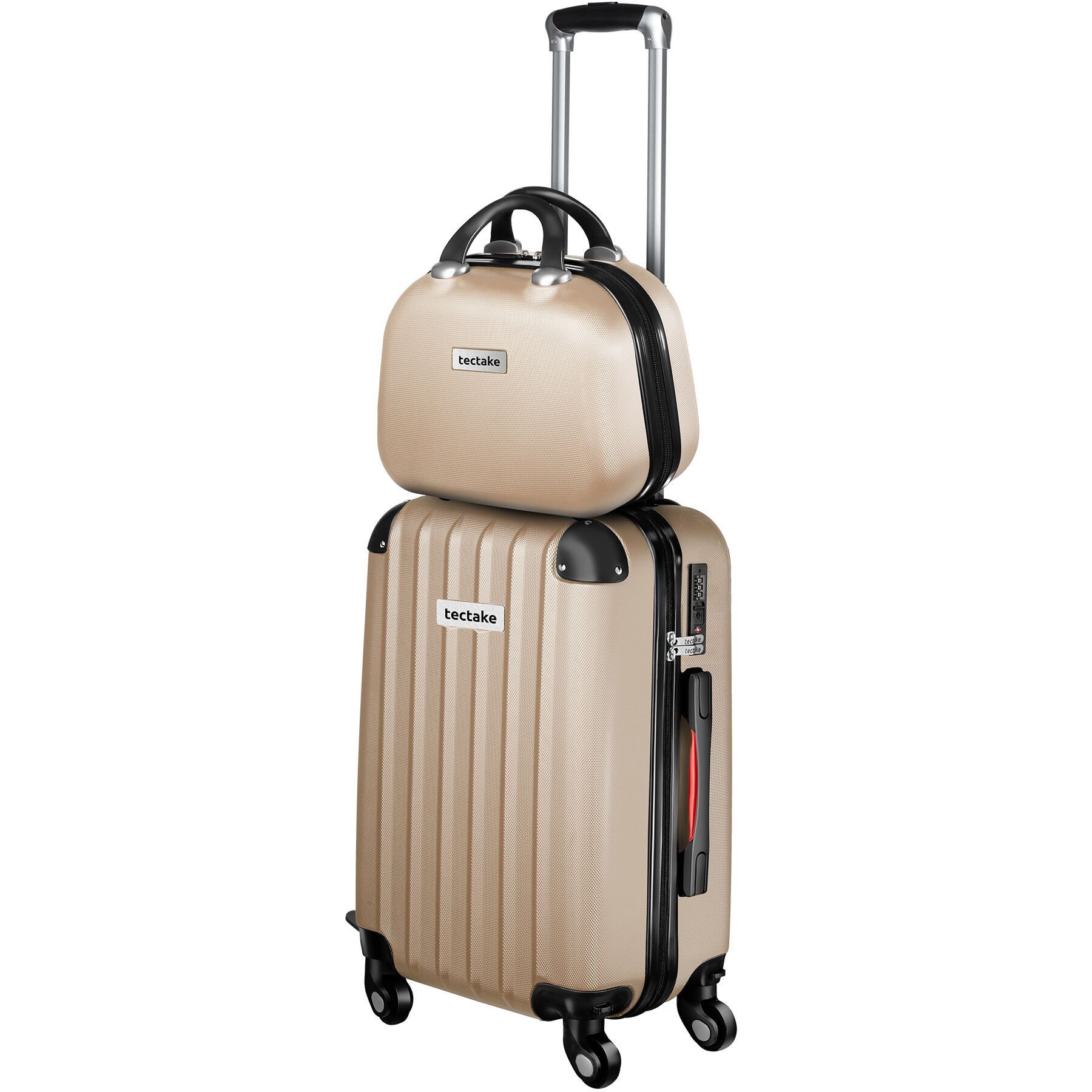 tectake Trolley Hartschalenkoffer-Set 19-teilig aus ABS-Kunststoff, Kofferwaage, 4 Rollen, TSA-Schloss, 360° drehbare, abnehmbare Rollen, mit Packwürfelset