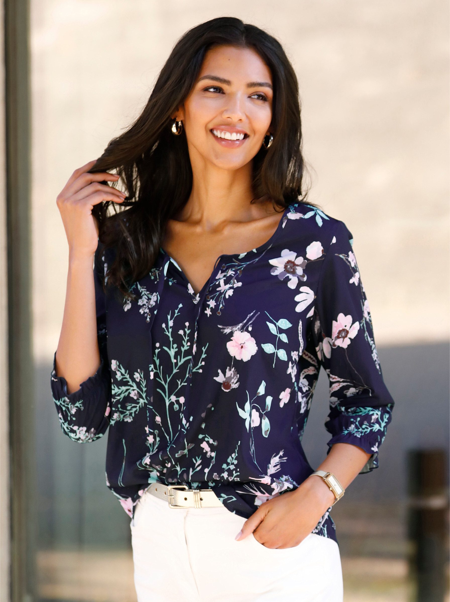 Sieh an! Klassische Bluse Tunikabluse 3/4-Arm