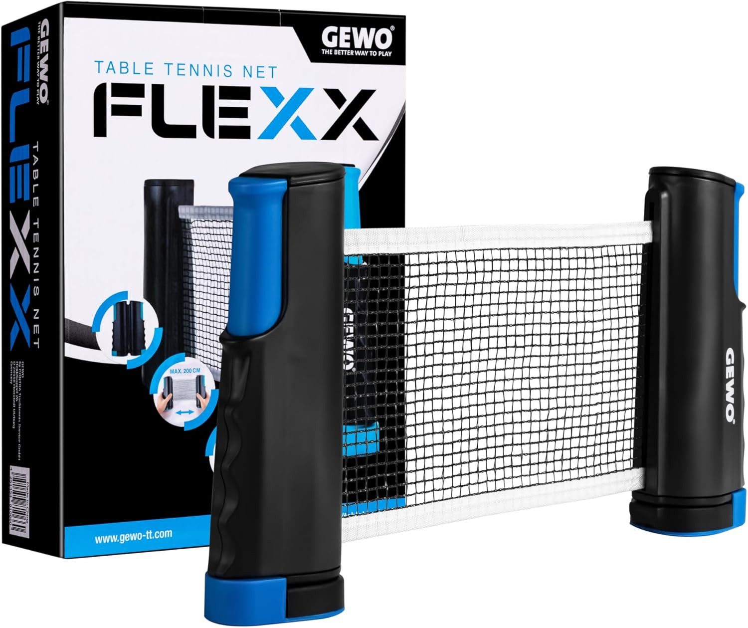 Gewo Tischtennisnetz für jeden Tisch, FleXX ausziehbar bis zu 183 cm, Tischstärken bis 5cm