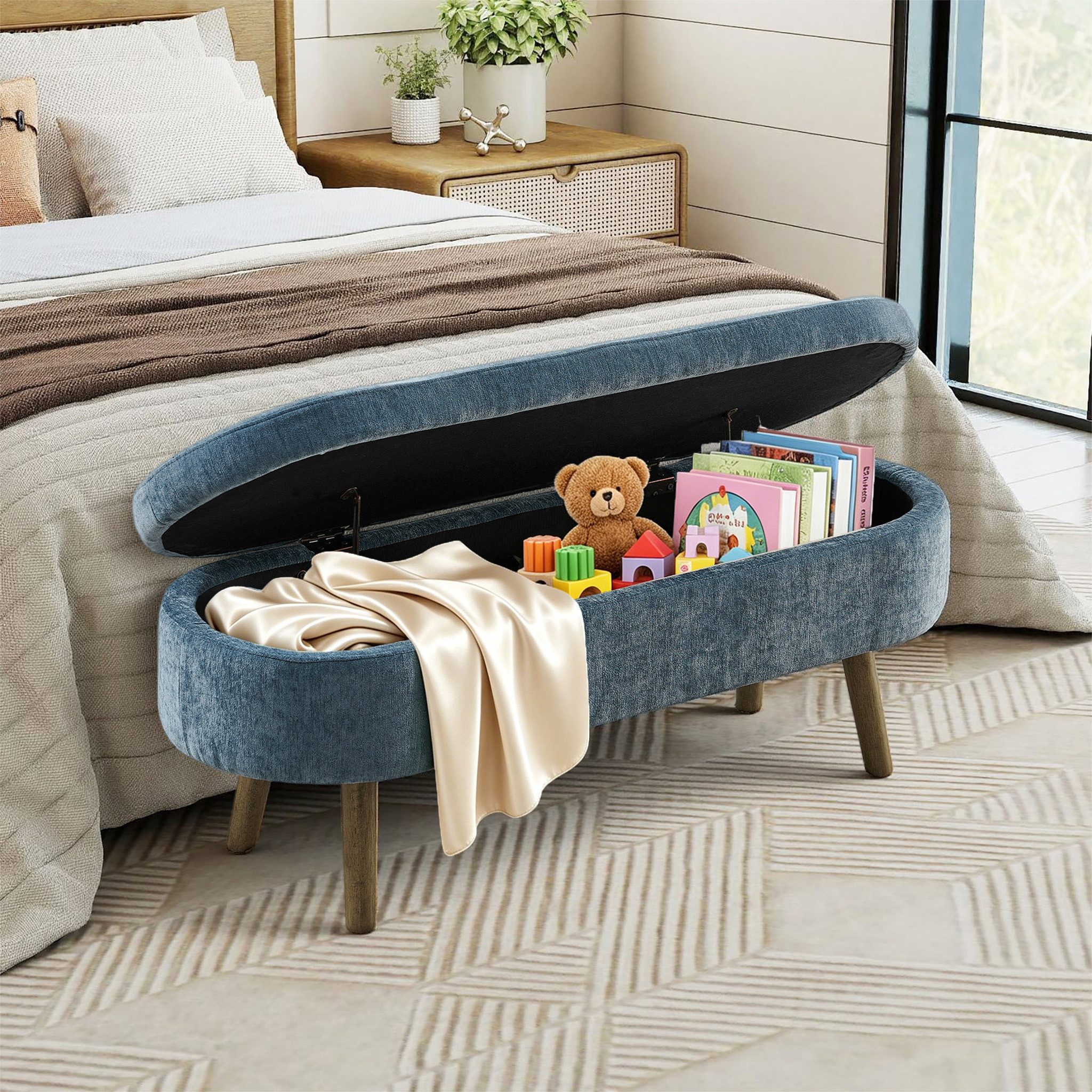 Odikalo Sitzbank Polsterbank Aufbewahrungshocker mit Stauraum (Bench weicher Chenille-Stoff Holzbeine Massivholzrahmen 20L Stauraum 110x40x42 für Schlafzimmer Wohnzimmer Schuhbank Flurbereic)