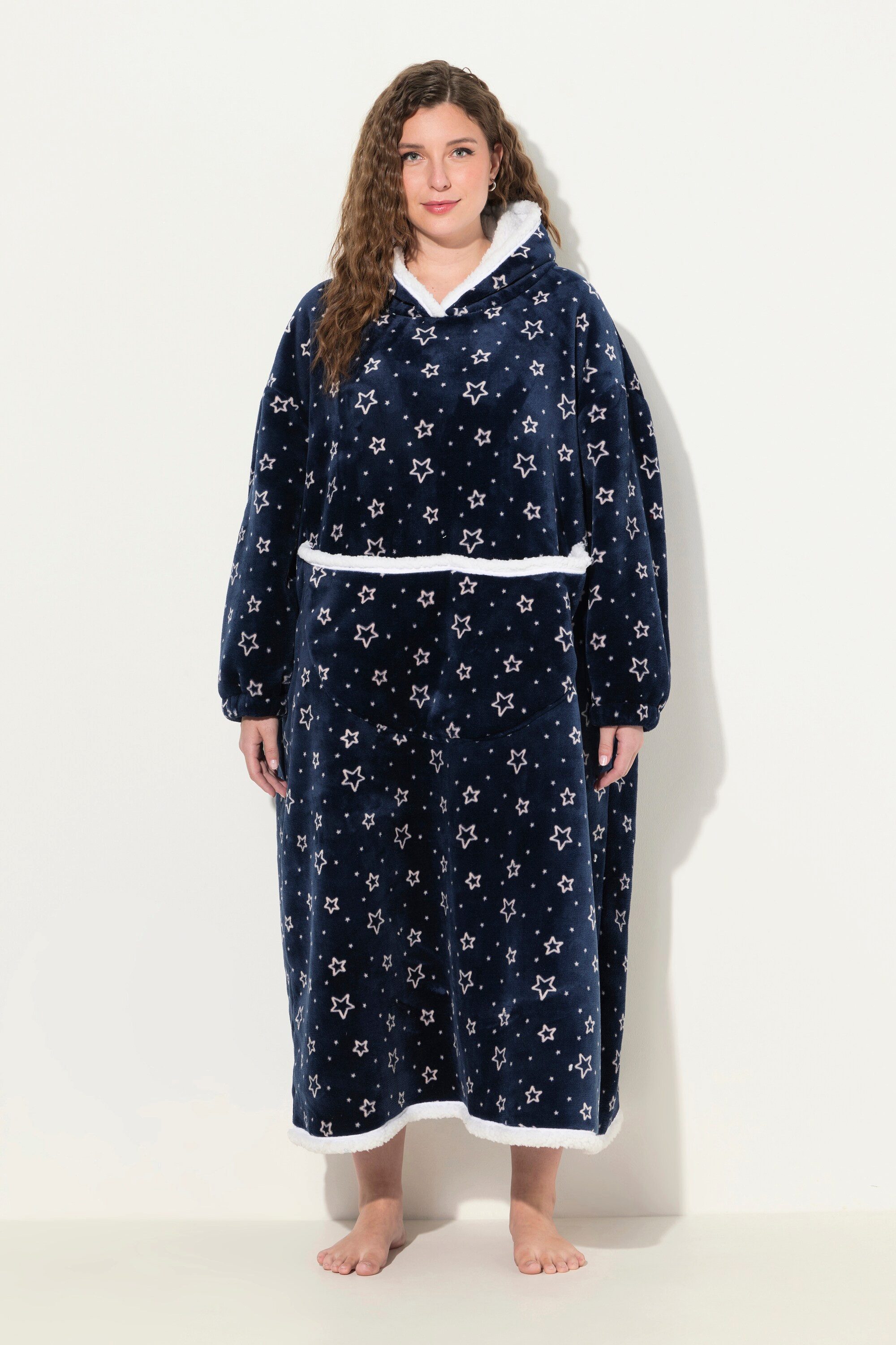 Ulla Popken Bademantel Loungewear-Poncho Plüsch Kapuze günstig online kaufen