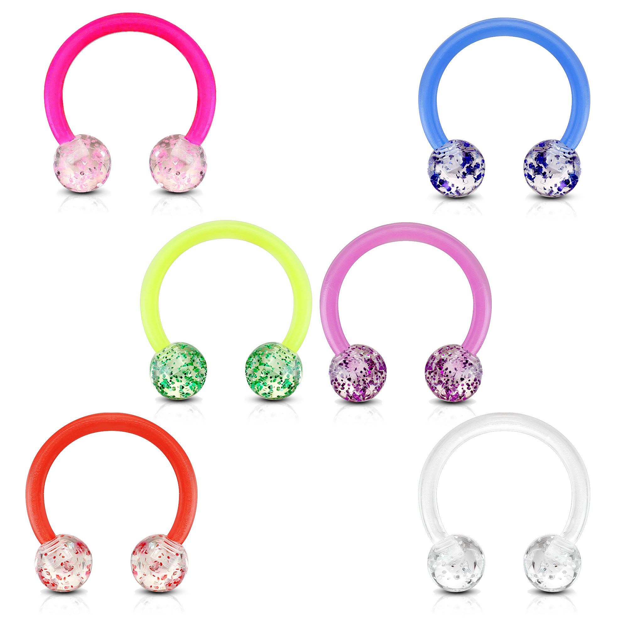 viva-adorno Nasenpiercing Lippenpiercing Hufeisen Piercing Ring flexibel Acryl Glitzer Kugeln, Augenbrauenpiercing Glitter Kunststoff