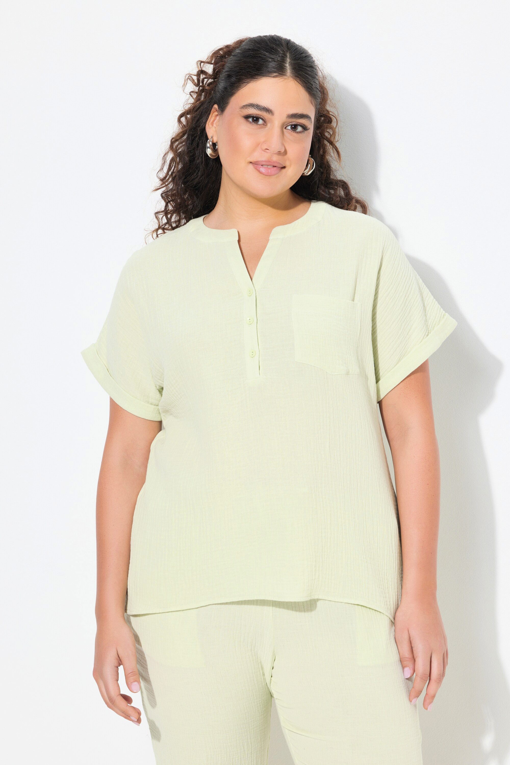 Ulla Popken Druckbluse Musselin-Bluse Oversized Tunika-Ausschnitt günstig online kaufen