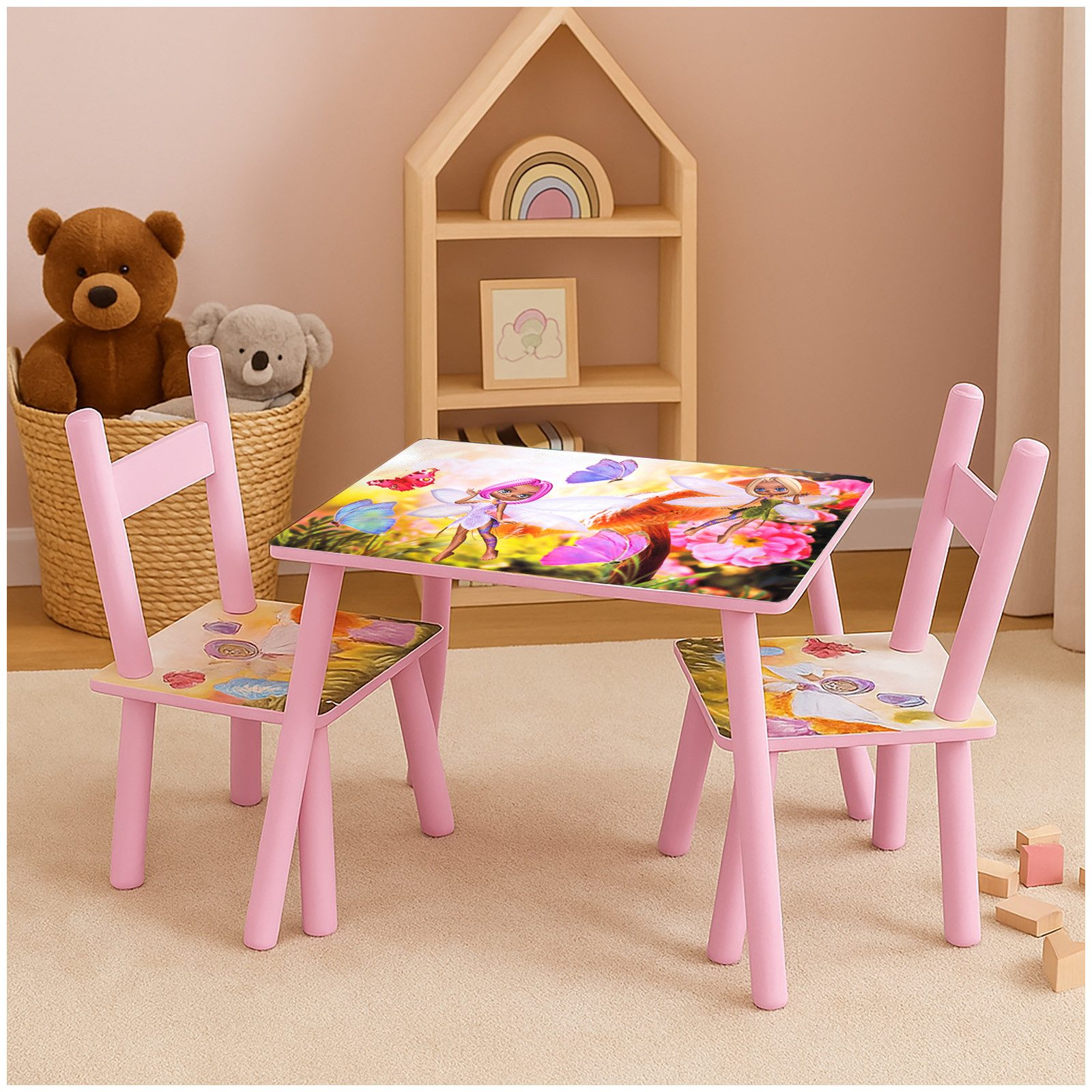 HTI-Living Kindersitzgruppe Kindertischgruppe Blumenfee, (Set, 3-tlg., 1 Tisch, 2 Stühle), Kindertisch Kinderstuhl Kindermöbel