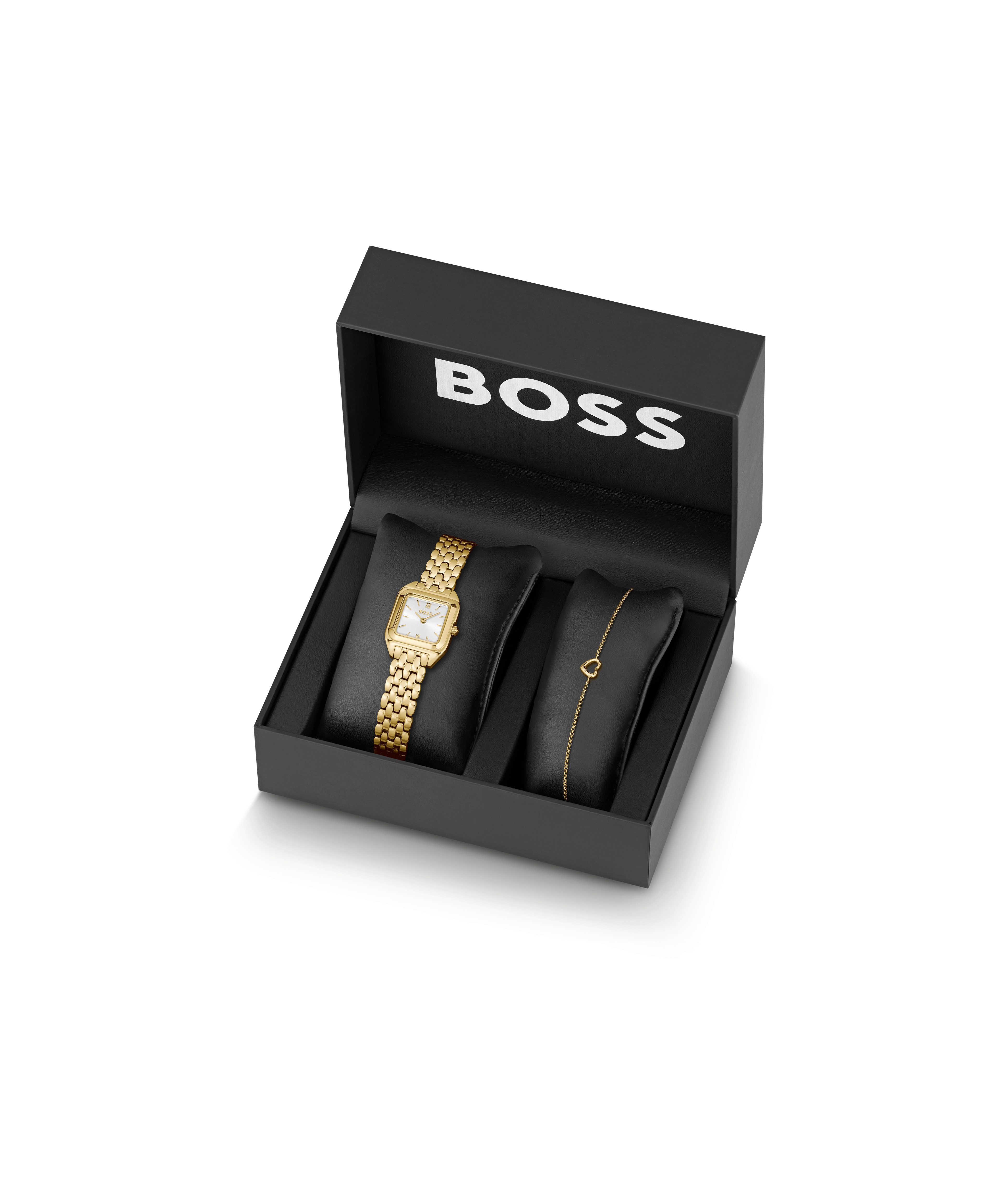 BOSS Quarzuhr Mae Petite Giftset 1570203, (Set, 2-tlg., mit Armband), Armbanduhr, Damenuhr, Edelstahlarmband, Ideal auch als Geschenk