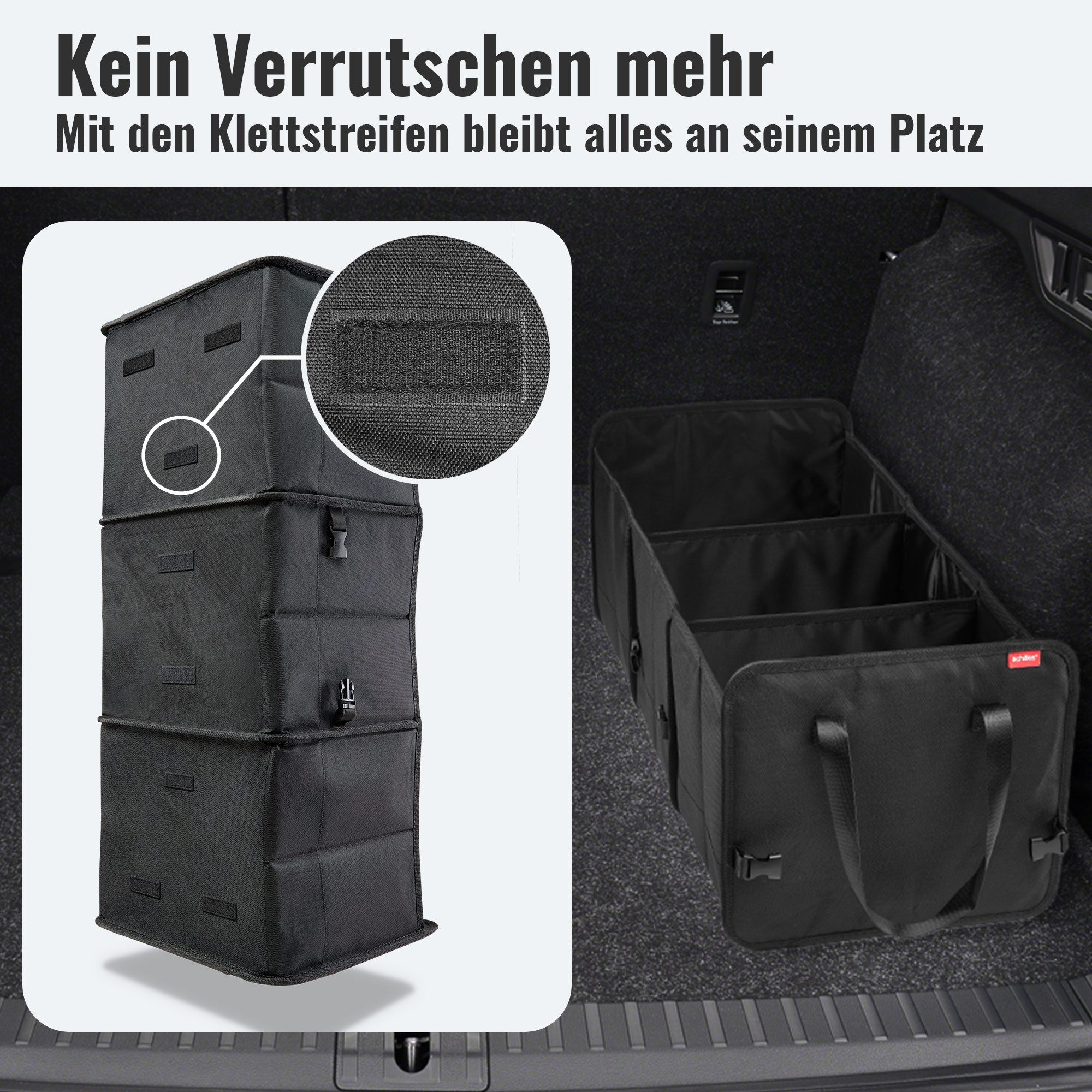 achilles Klappbox Robuste Kofferraumtasche mit Klettbefestigung, 71 l, Faltbarer Auto-Organizer mit Henkel, 74x33x29 cm