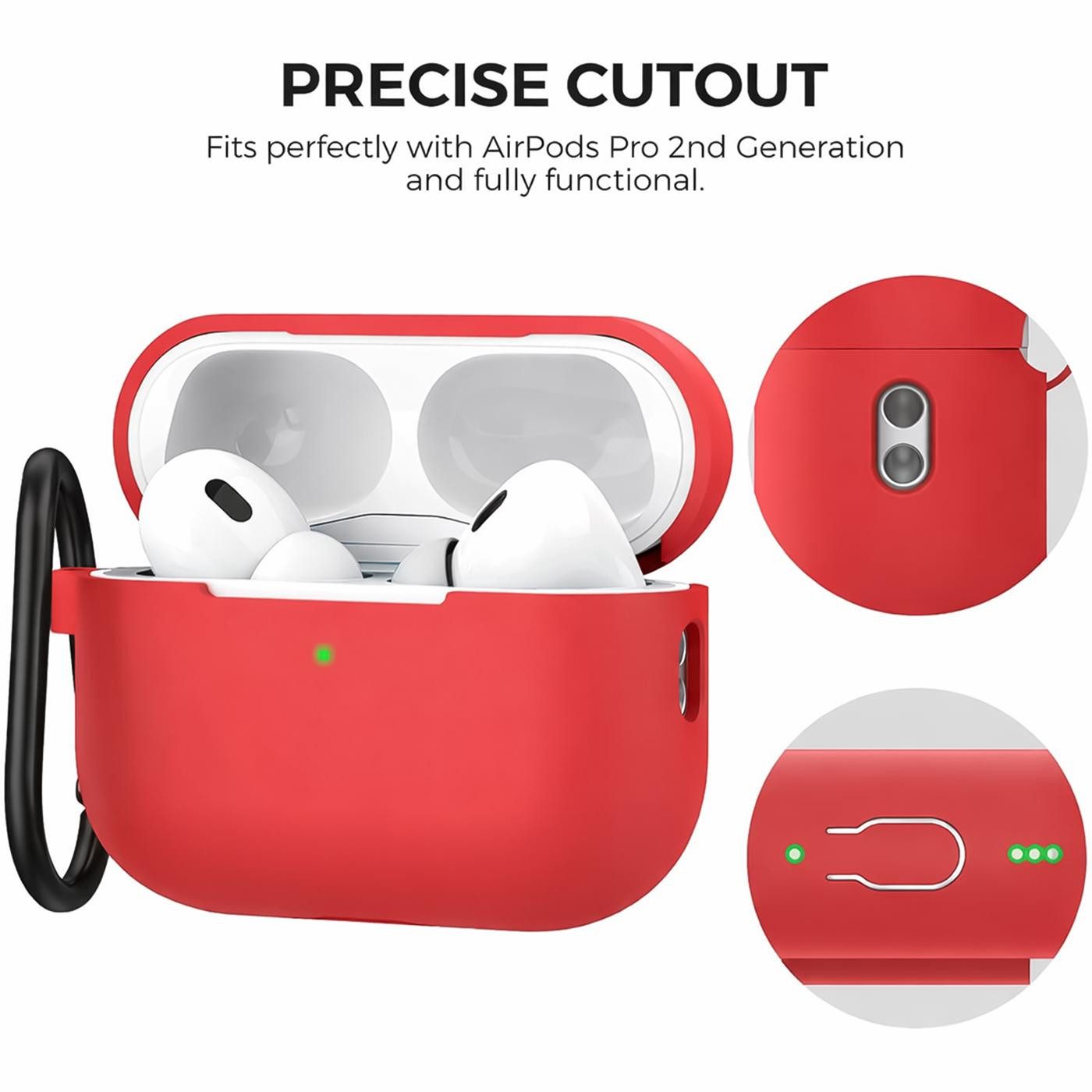 CoolGadget Kopfhörer-Schutzhülle Basic Silikon Hülle für AirPods Pro 2 Schutzhülle mit Karabiner, Soft Touch Case, stoßfest, rutschfest, 360° Schutz, kabellos ladbar