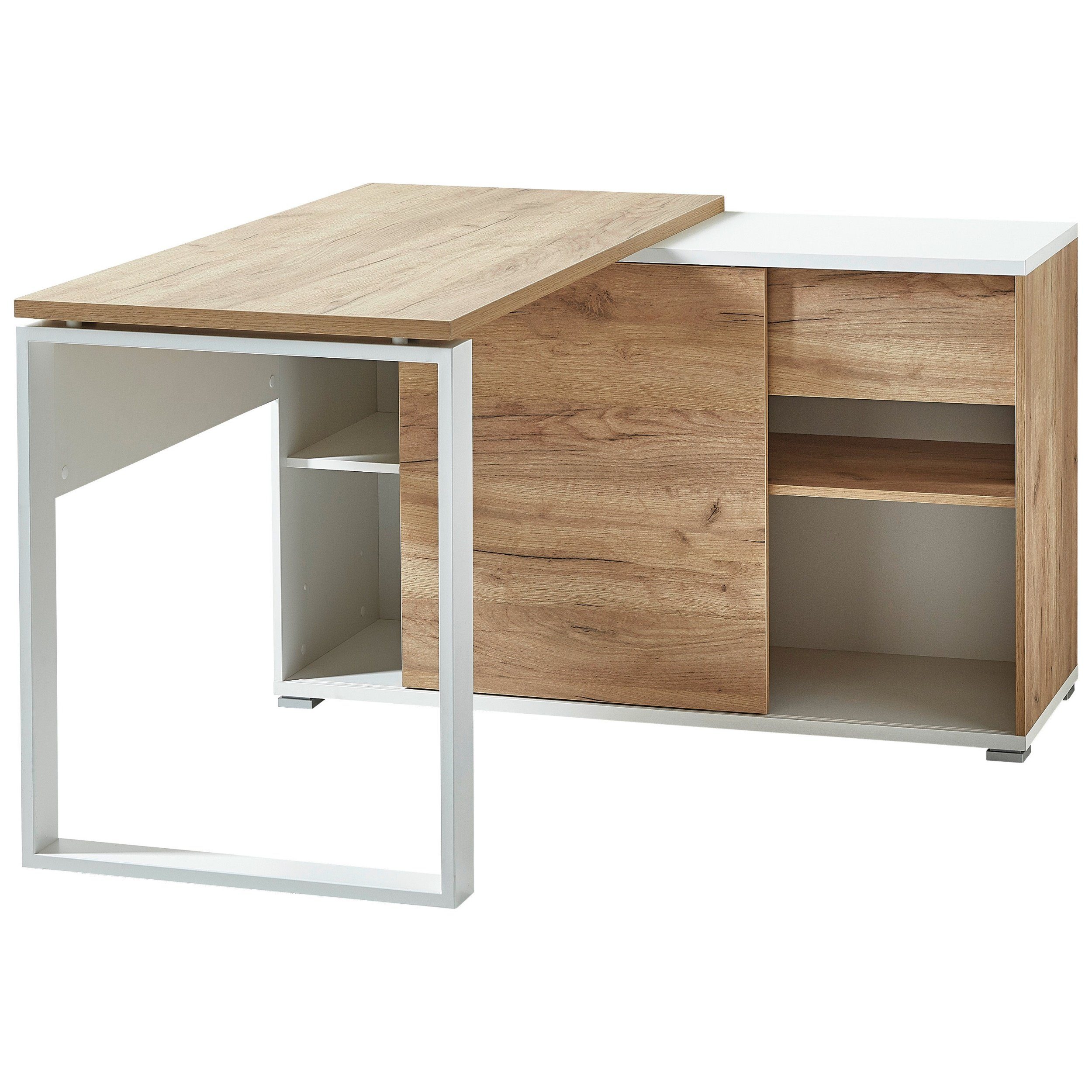 Sideboard Regalfächer Schublade bümö 1 Weiß-Eiche, & Homy, in Schreibtisch 4 mit