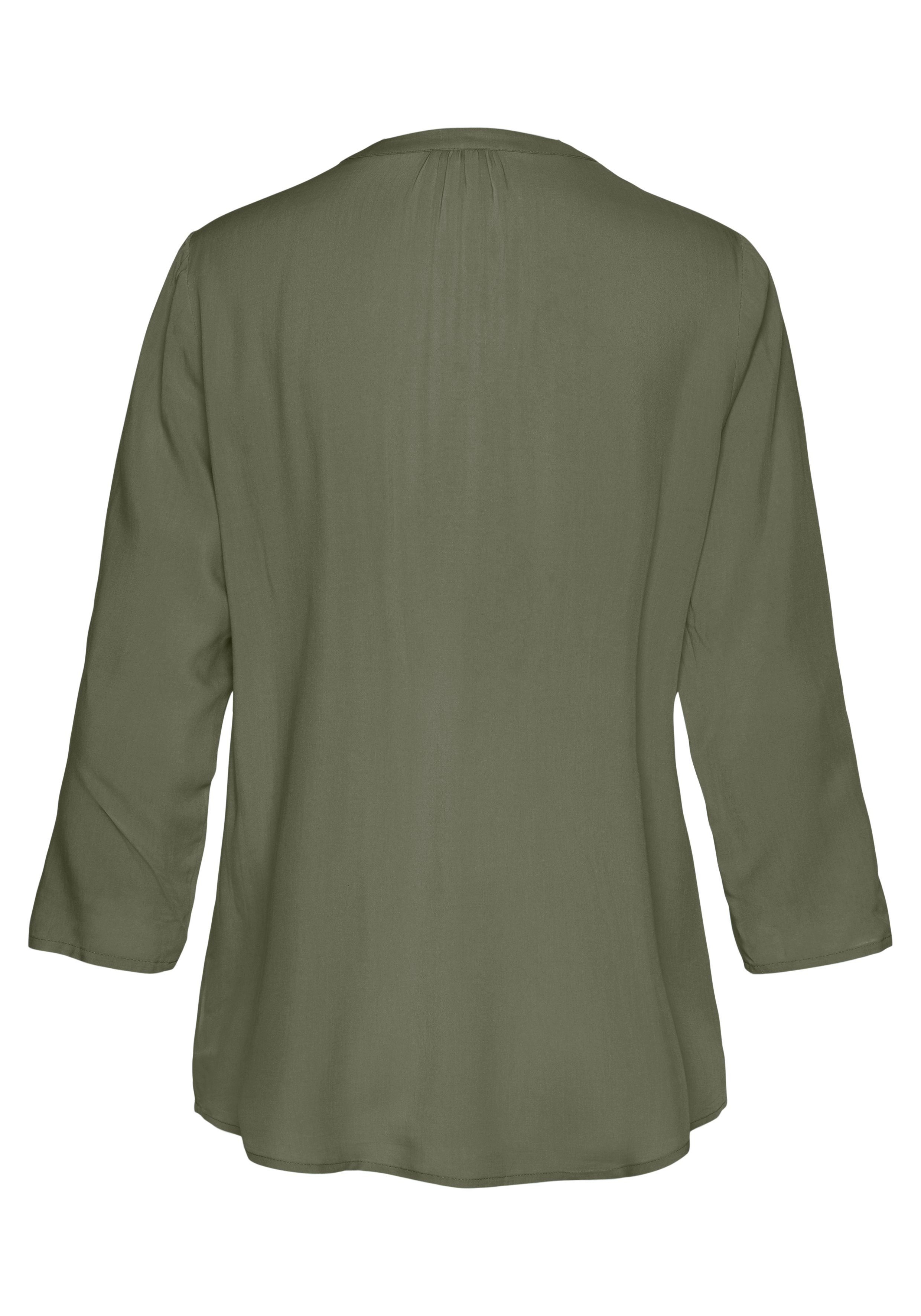 LASCANA Schlupfbluse mit 3/4-Ärmeln und kurzer Knopfleiste lockere Damenbluse, Blusenshirt mit Krempelärmel, Business, Basic – Bild 4 von 5