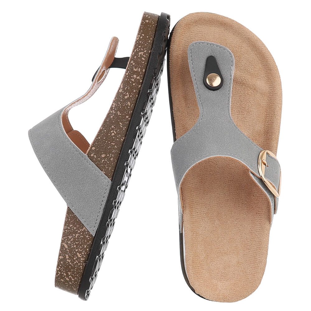 Ital-Design Modische Flip-Flops mit Schnalle für Damen Zehentrenner (91512246) Flach Zehentrenner in Grau