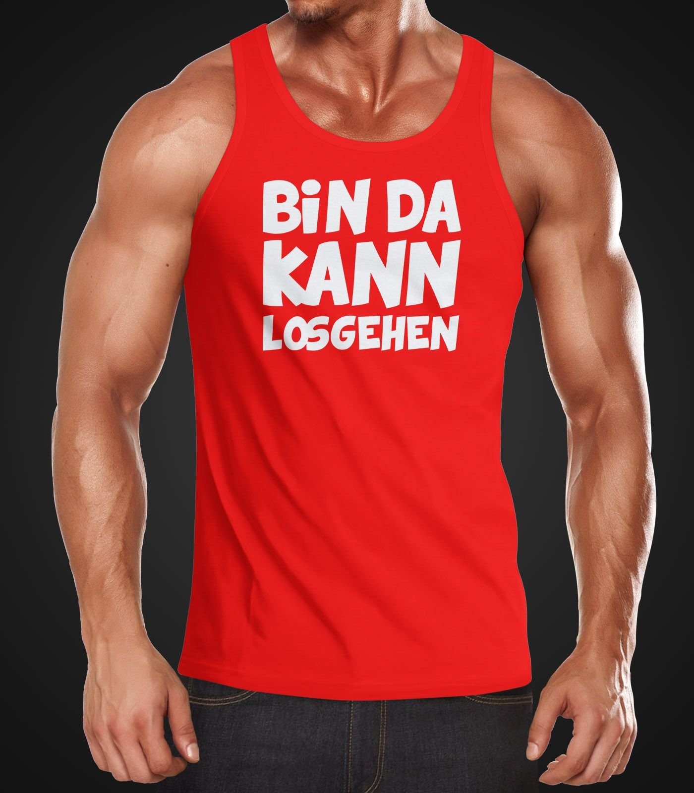 MoonWorks Tanktop Herren Tanktop Spruch Bin da kann losgehen Muskelshirt Moonworks® mit Print – Bild 2 von 2