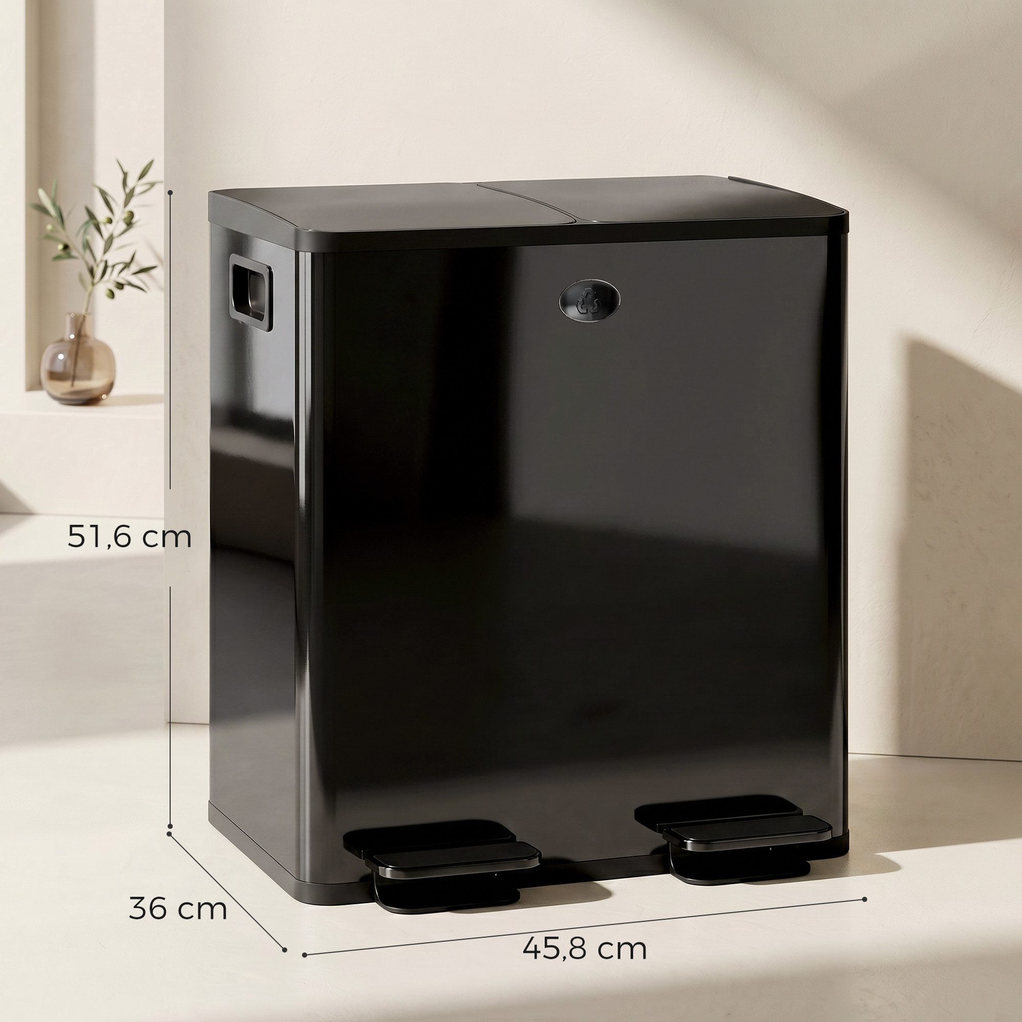 HOMCOM Mülltrennsystem Mülleimer 20L Abfalleimer aus Edelstahl mit Softclose Deckel, für Wohnung, Schwarz
