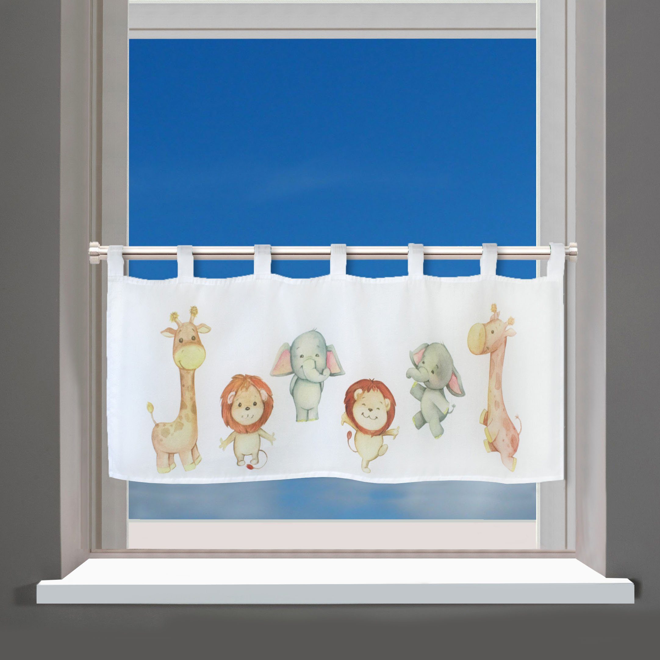 Delindo Lifestyle Scheibengardine Kinderzoo (1 St), Schlaufen, halbtransparent, Voile, mit Schlaufenaufhängung für die Küche – Bild 2 von 4