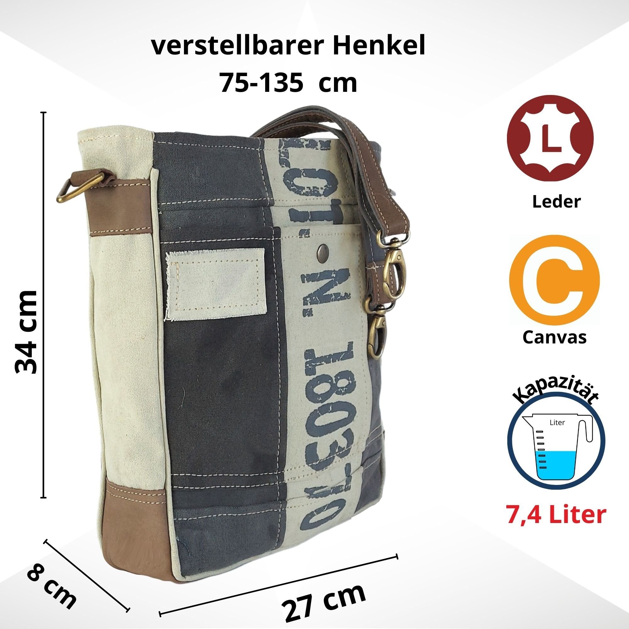 Ihn. Still, Vintage abnehmbarer Sie/ Retro für Sunsa Handtasche Umhängetasche Canvas Leder Echt Umhängetasche. Herren Grau/Beige/Braun Tasche Damen/ Schulterriemen in