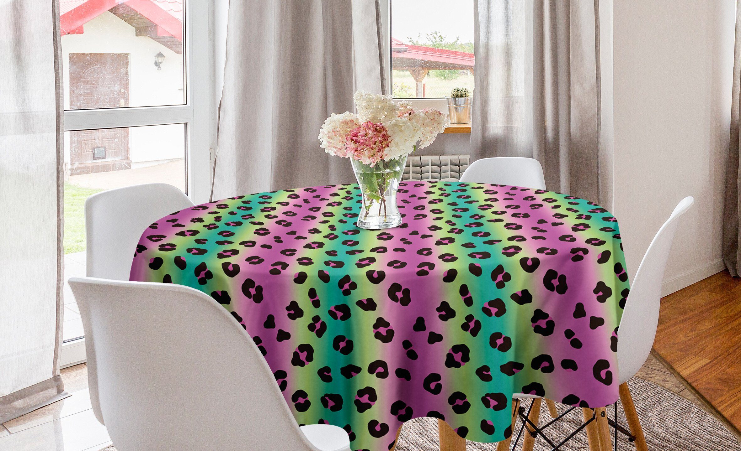 Abakuhaus Tischdecke Kreis Abstrakt Küche Glitzernde Leopard-Muster für Tischdecke Esszimmer Dekoration, Abdeckung