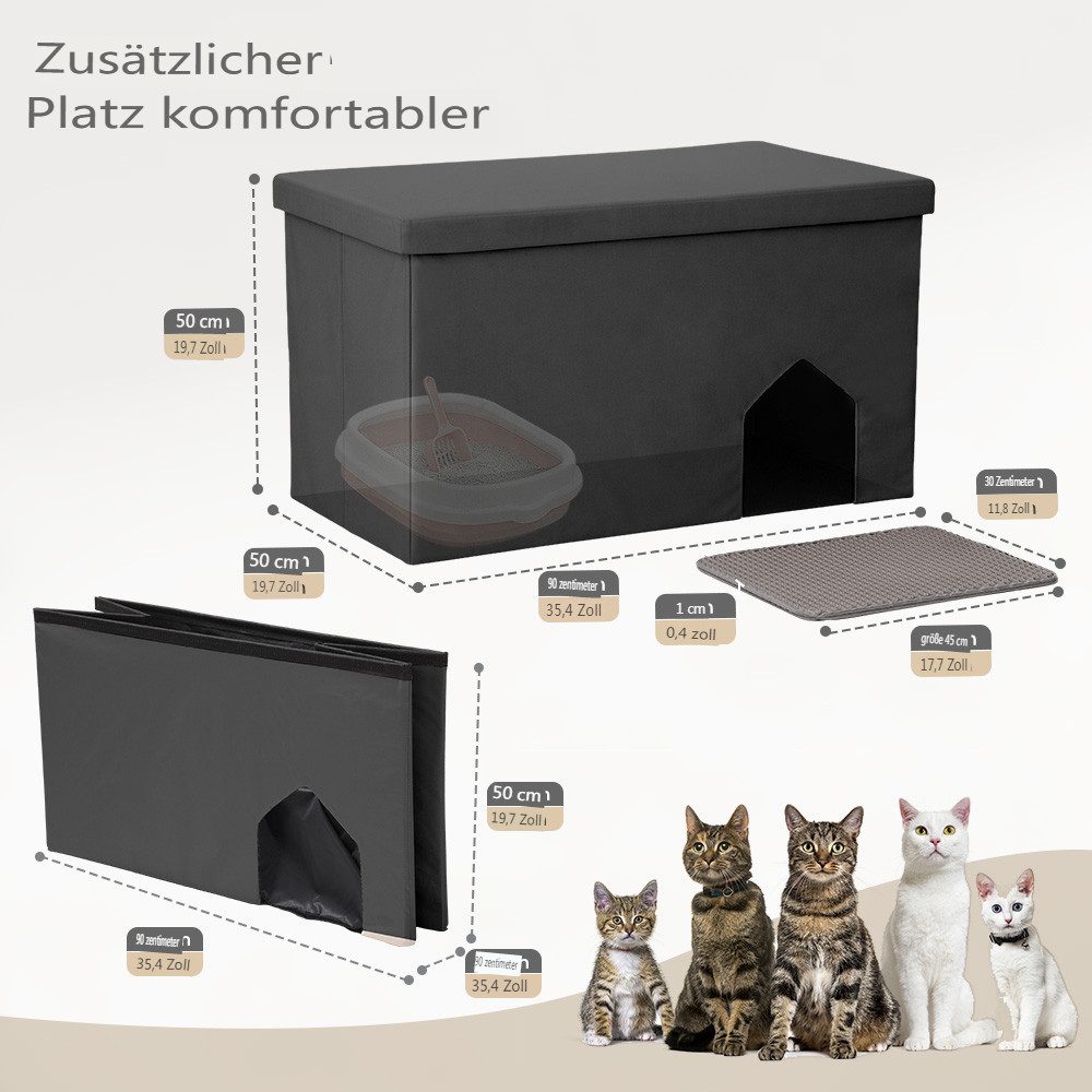 Insma Tierhaus 3-in-1 Katzenschrank Katzenhaus für Katzenklo Versteckt Katzentoilette, 90×50×50cm, mit Katzenstreu-Matte, bis zu 100kg Tragfähigkeit