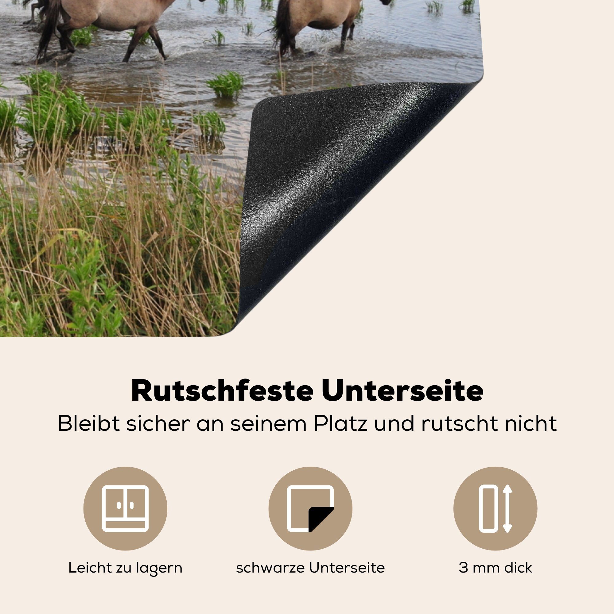 MuchoWow Herdblende-/Abdeckplatte Pferde - (1 81x52 tlg), die Vinyl, küche, Ceranfeldabdeckung Lauwersmeer, cm, Induktionskochfeld für - Wasser Schutz