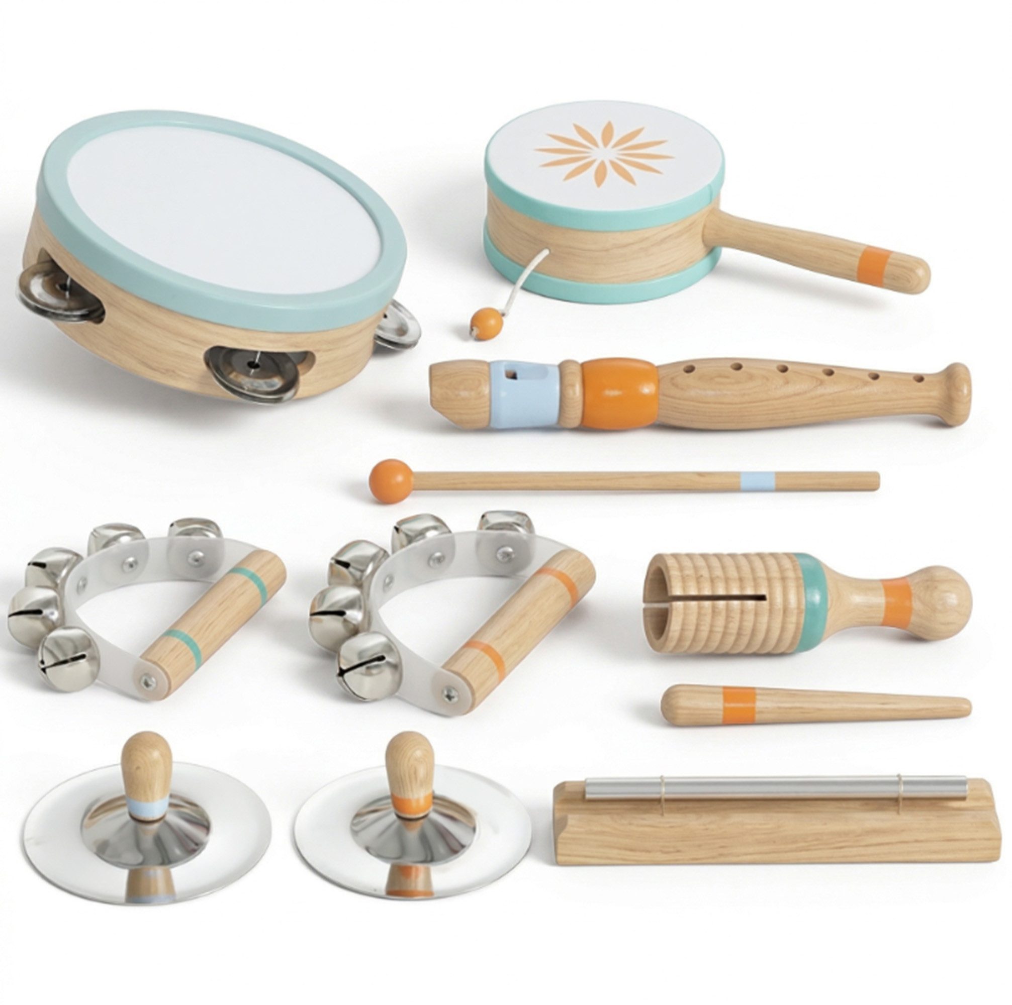 ibettertec Spielzeug-Musikinstrument Instruments de Musique pour Enfants, Enfants 3+ Ans​, Maracas, (Spielzeug-Set, Musikinstrument-Set, 1 tlg., Set bestehend aus Tambourin und Maracas für Kinder 3), Holzmaterial, 2-in-1 (Tambourin + Maracas), Kinder 3+, Sicher & Robust