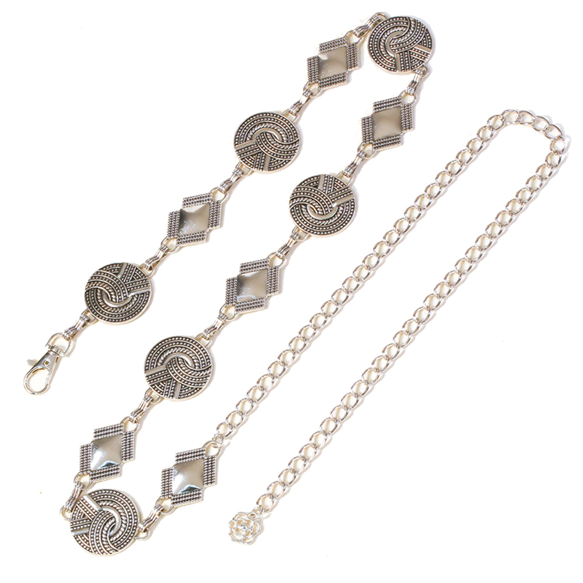 KARMA Набедренные ремни Набедренные ремни Damen silber oder Gold verstellbar 120 cm (Festival Kettengürtel Vintage, Boho Accessoire Modegürtel Taille Hüfte) Ремни mit Medaillons Metallgürtel für Kleid Rock