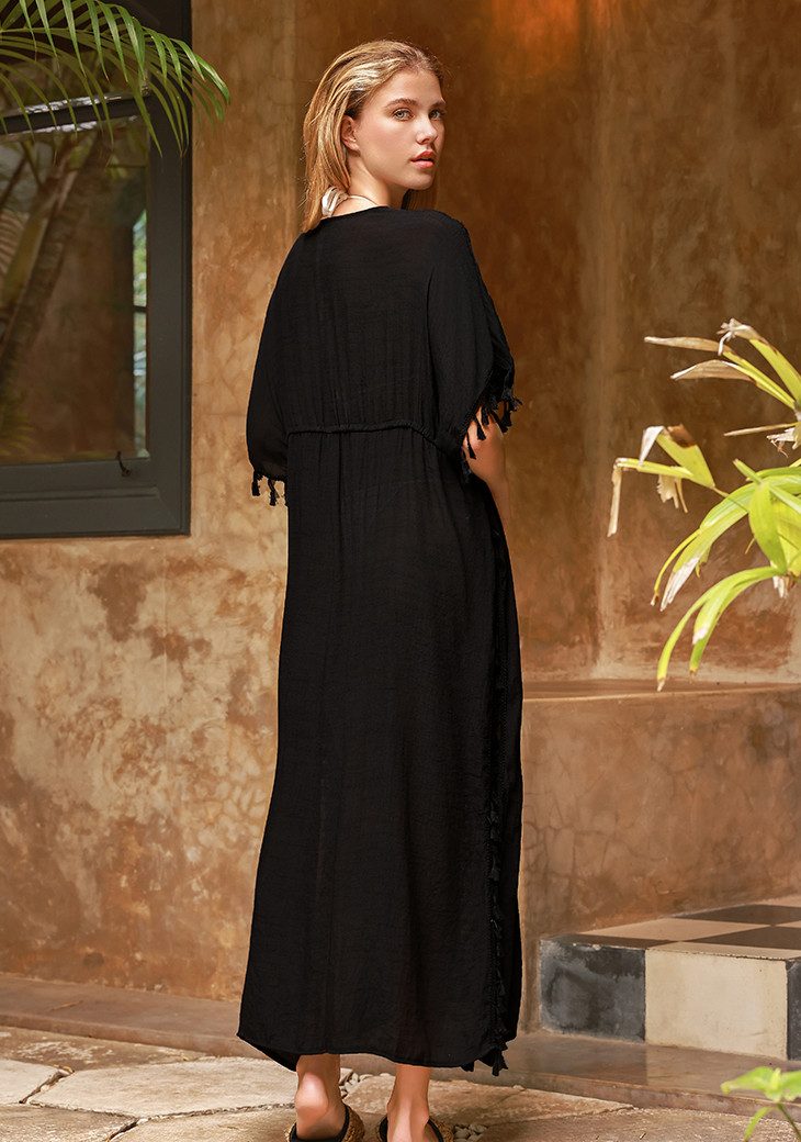 Cupshe Maxikleid Schnürbares Fransenkleid mit Schlitz