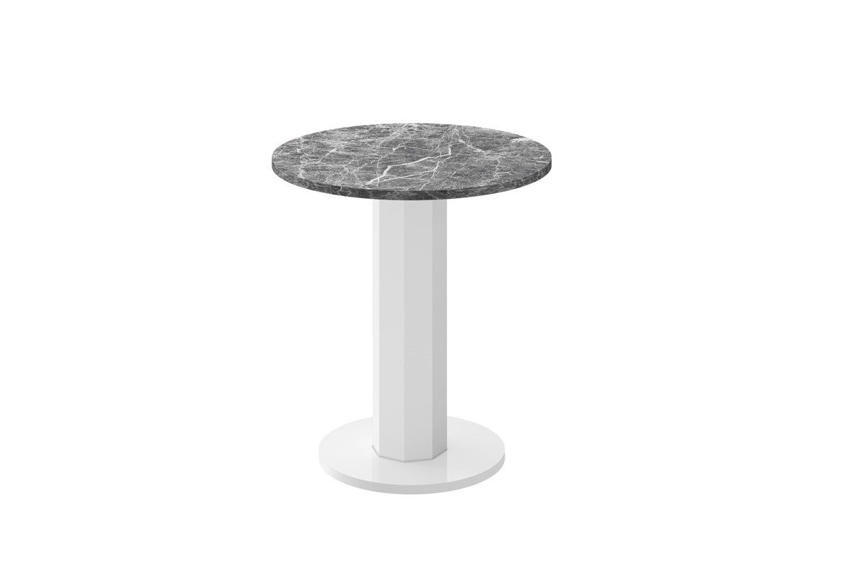 designimpex Couchtisch Design Couchtisch rund HSO-222 60cm Hochglanz Tisch Marmor dunkel Hochglanz - Weiß Hochglanz