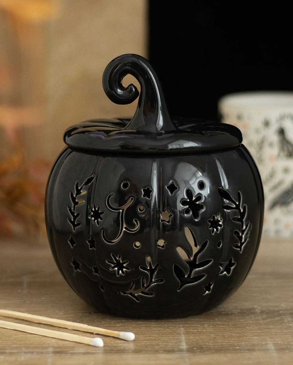 Horror-Shop Dekoobjekt Halloween Kürbis Duftwärmer Keramik – Schwarzer Du