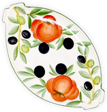 Lashuma Servierplatte Tomate Olive, Keramik, (1-tlg., 25 x 15 cm), Handbemalte Obstplatte oval mit Relief Dekor