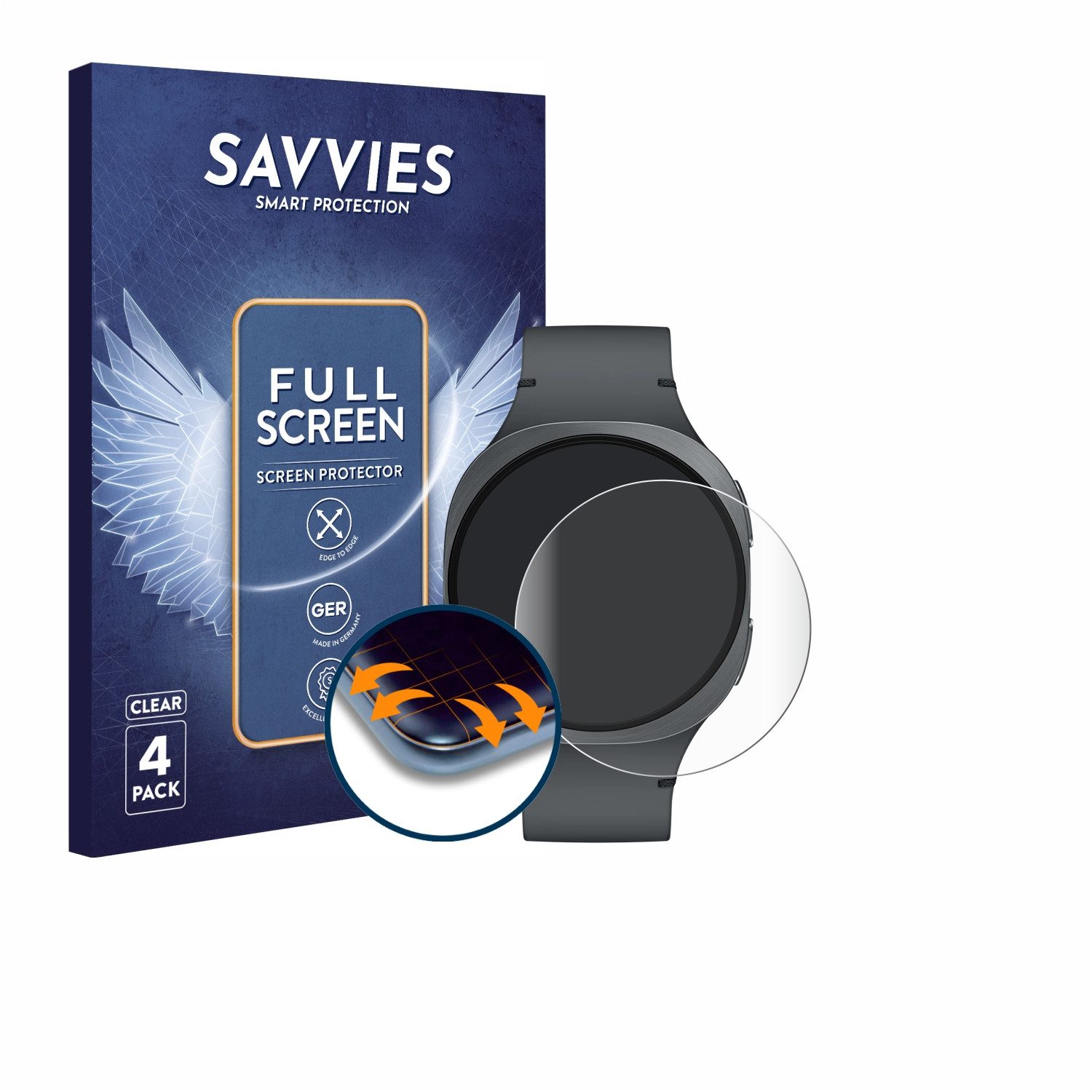 Savvies Displayschutzfolie Fullscreen Schutzfolie für Samsung Galaxy Watch 8 (40 mm), 4 Stück, Displayschutz Folie Fullcover Klar Transparent