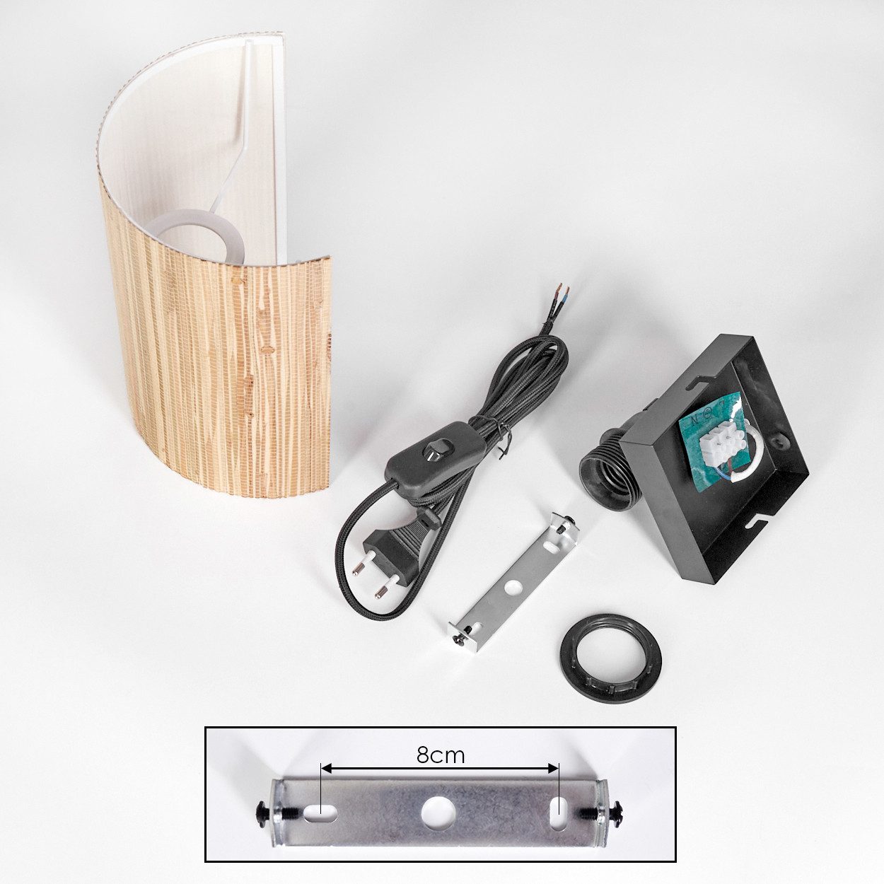 hofstein Wandleuchte Wandlampe aus Metall/Seegras in Schwarz/Weiß/Naturfarben/Grau, Leuchte im Boho-Design mit Lichteffekt und Schalter am Kabel, E27