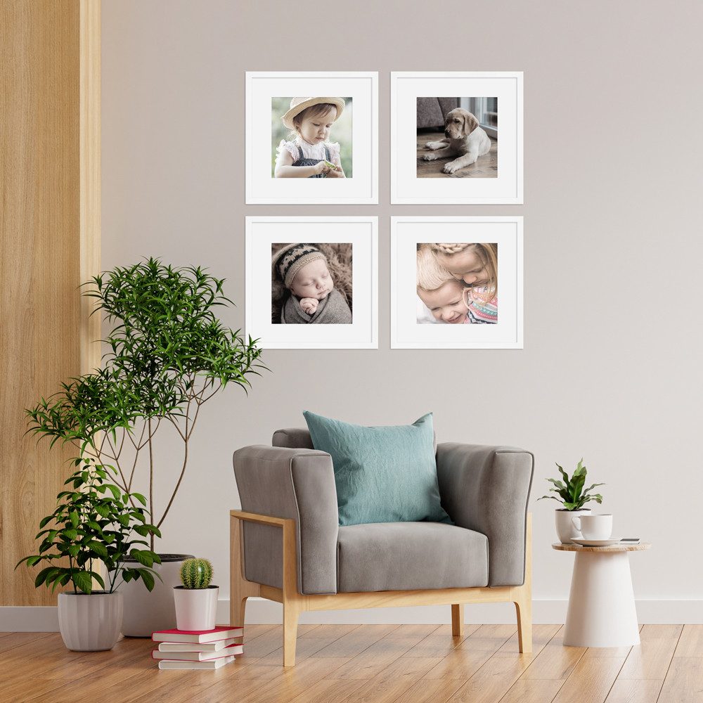 WANDStyle Bilderrahmen-Set H950, für 4 Bilder, Weiß, aus Massivholz im Stil Modern