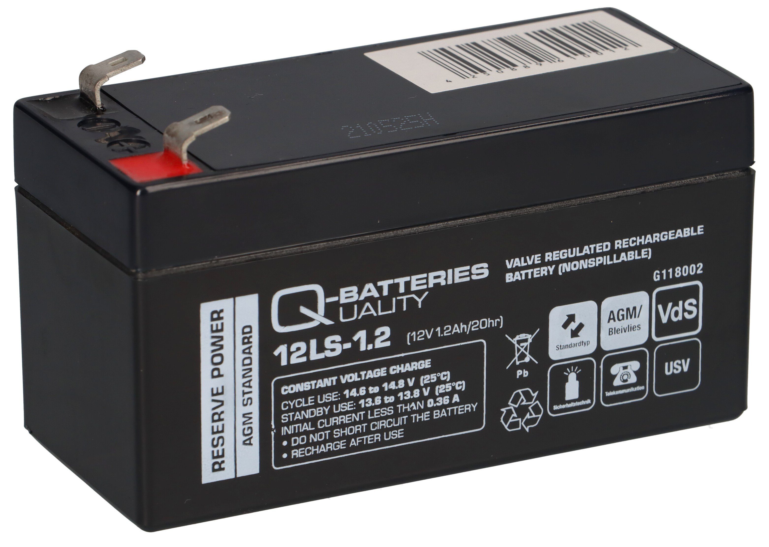 Q-Batteries Q-Batteries 12LS-1.2 12V 1,2Ah Blei-Vlies Akku / AGM VRLA mit VdS Bleiakkus
