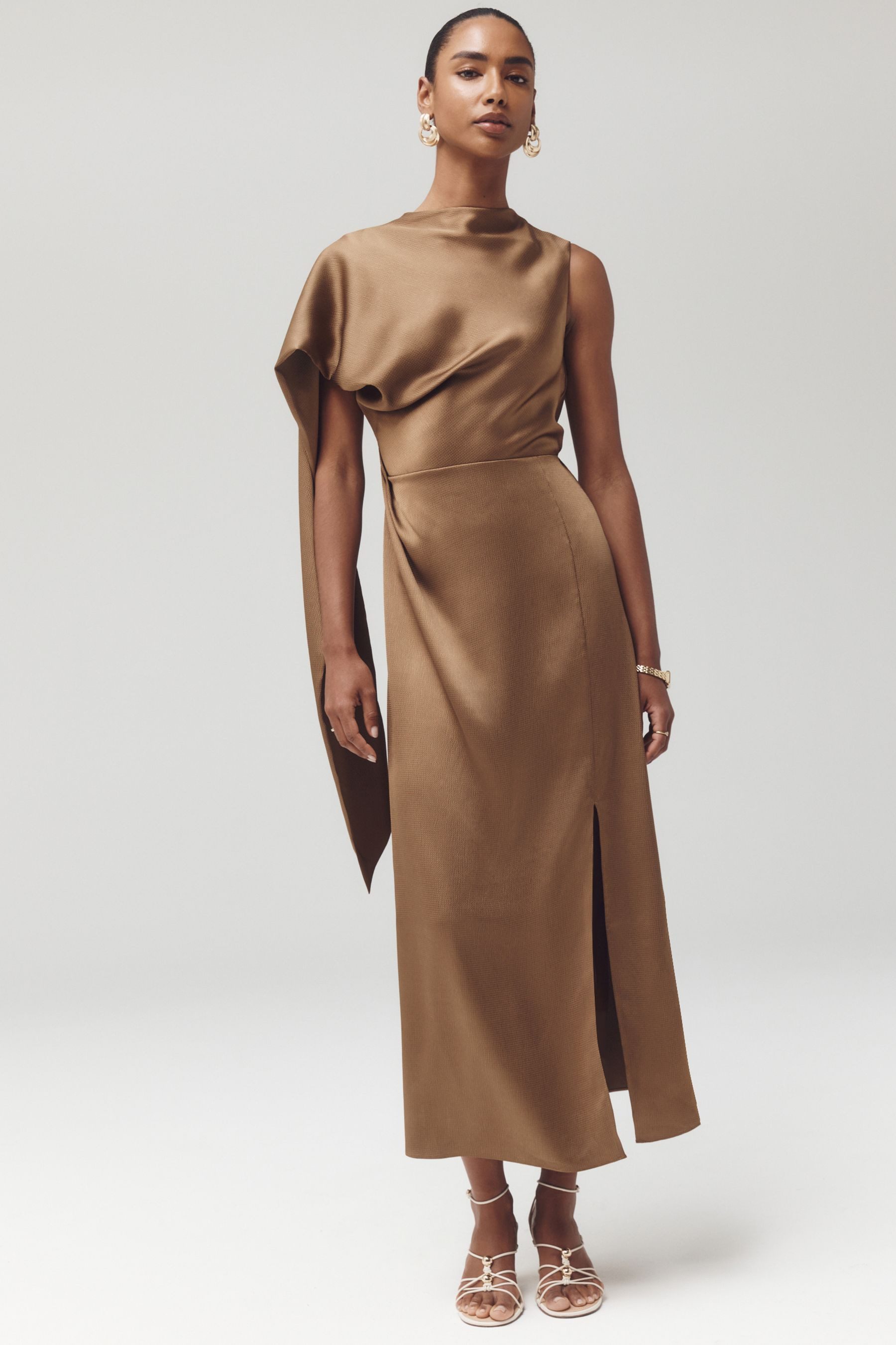 Next Midikleid Strukturiertes Satin-Midikleid mit Schal (1-tlg) – Bild 5 von 5