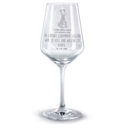 Mr. & Mrs. Panda Rotweinglas Giraffe Zufrieden - Transparent - Geschenk, Rotwein Glas, Glück, Aben, Premium Glas, Luxuriöse Gravur