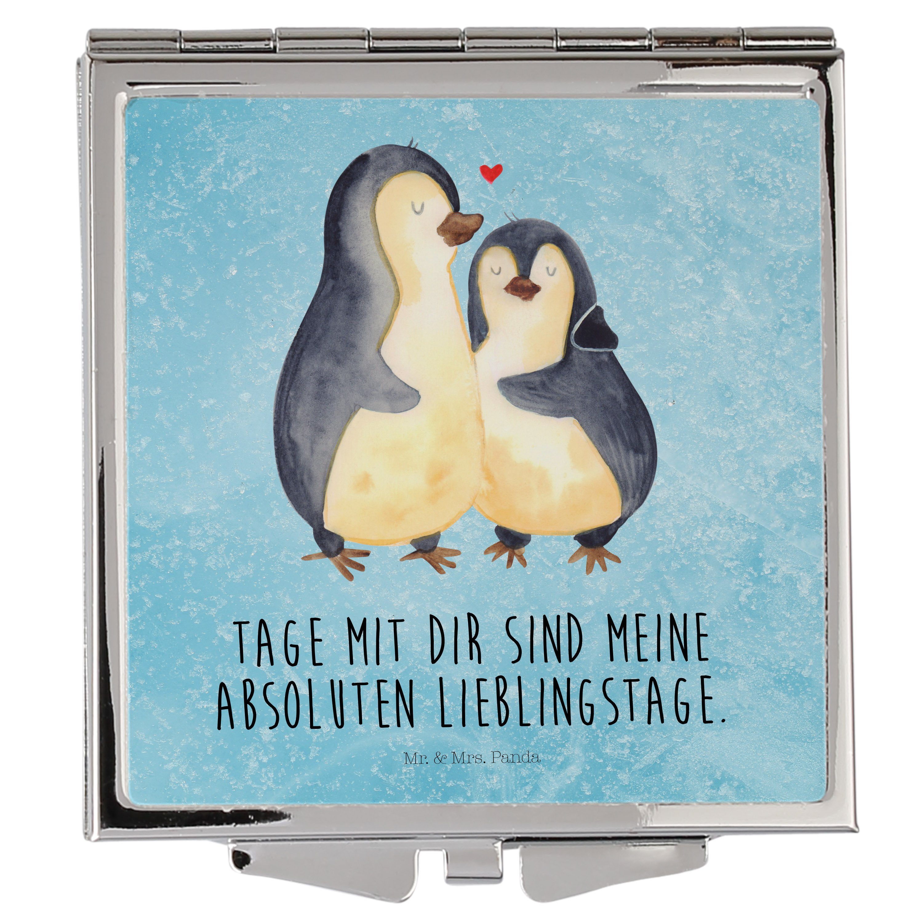Mr. & Mrs. Panda Kosmetikspiegel Pinguin umarmen, Frauen Spiegel, Eisblau, Kosmetikspiegel, Umarmung, (Packung), Seevogel Reise Spiegel Spiegel Für Unterwegs
