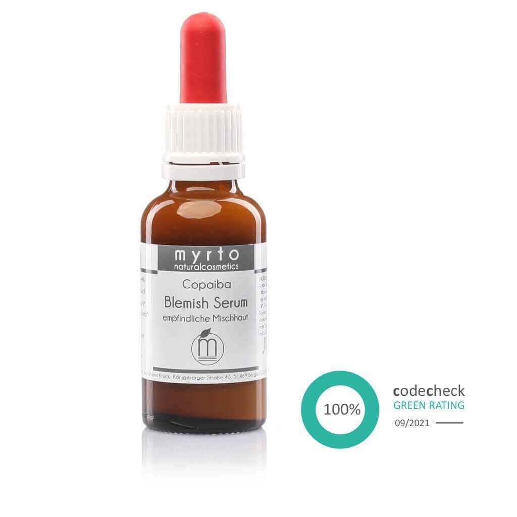 myrto Naturkosmetik Gesichtsserum Bio Copaiba Blemish Serum – bei unreiner Haut, Pickeln und Akne, Bestbewertung bei Codecheck: 100% EMPFEHLENSWERT (grüner Ring)