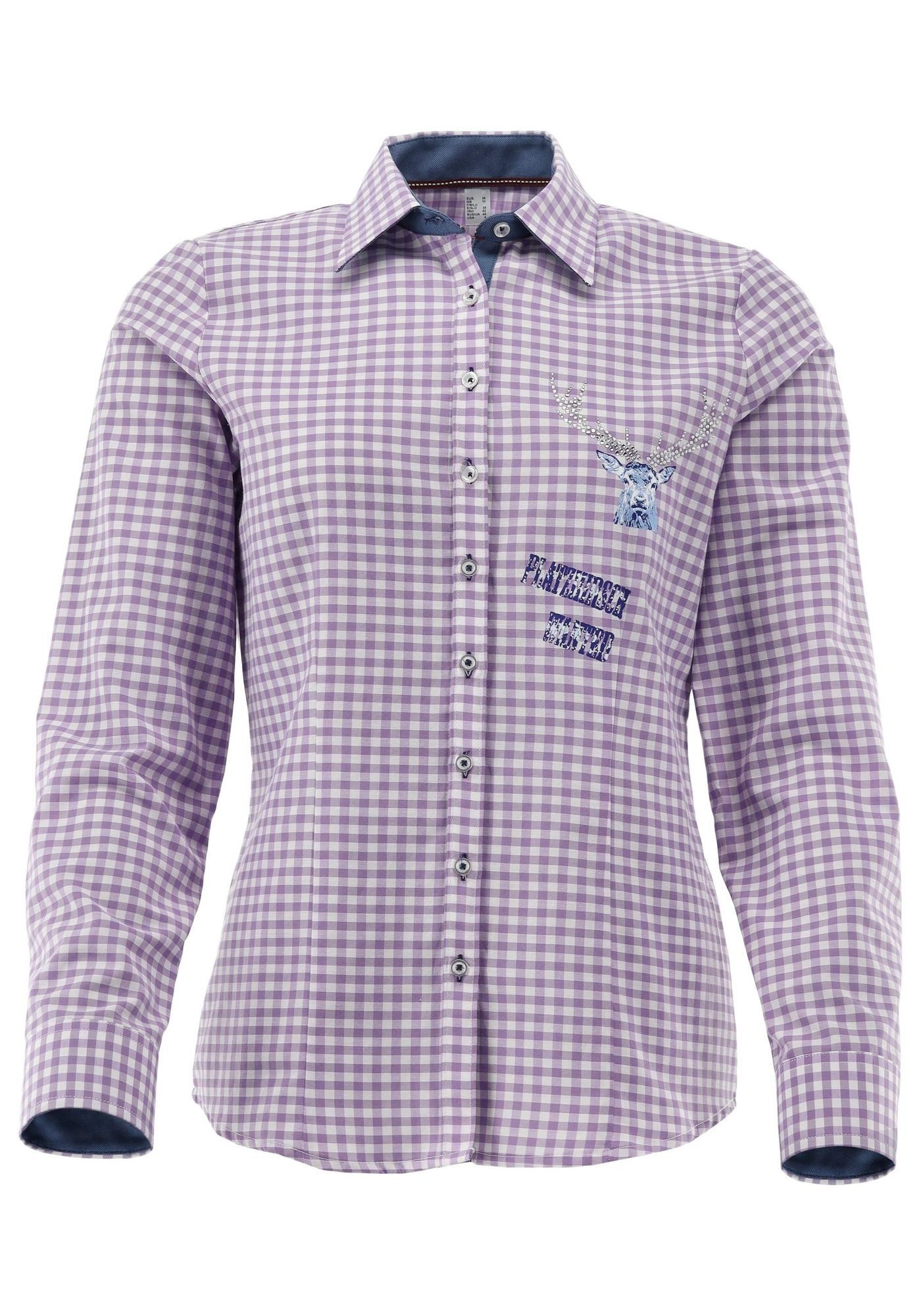 OS Trachten Trachtenbluse Fenadi Damen Langarmbluse mit Bügelmotiv auf der Brust und auf dem Rücken