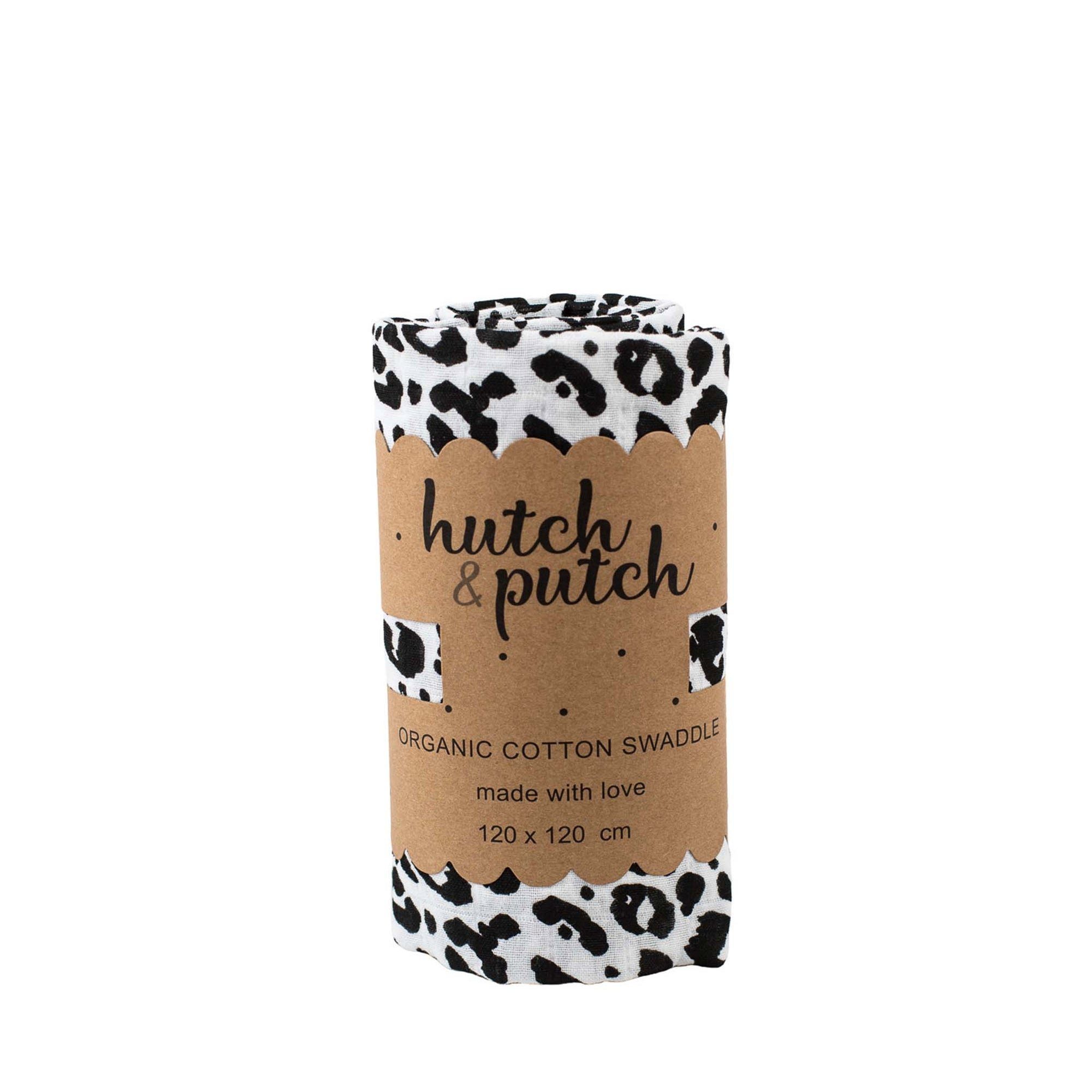 hutch&putch Spucktuch Mulltuch Bio-Baumwolle 60x60cm • Leo schwarz • 2er-Set (ohne Beutel)