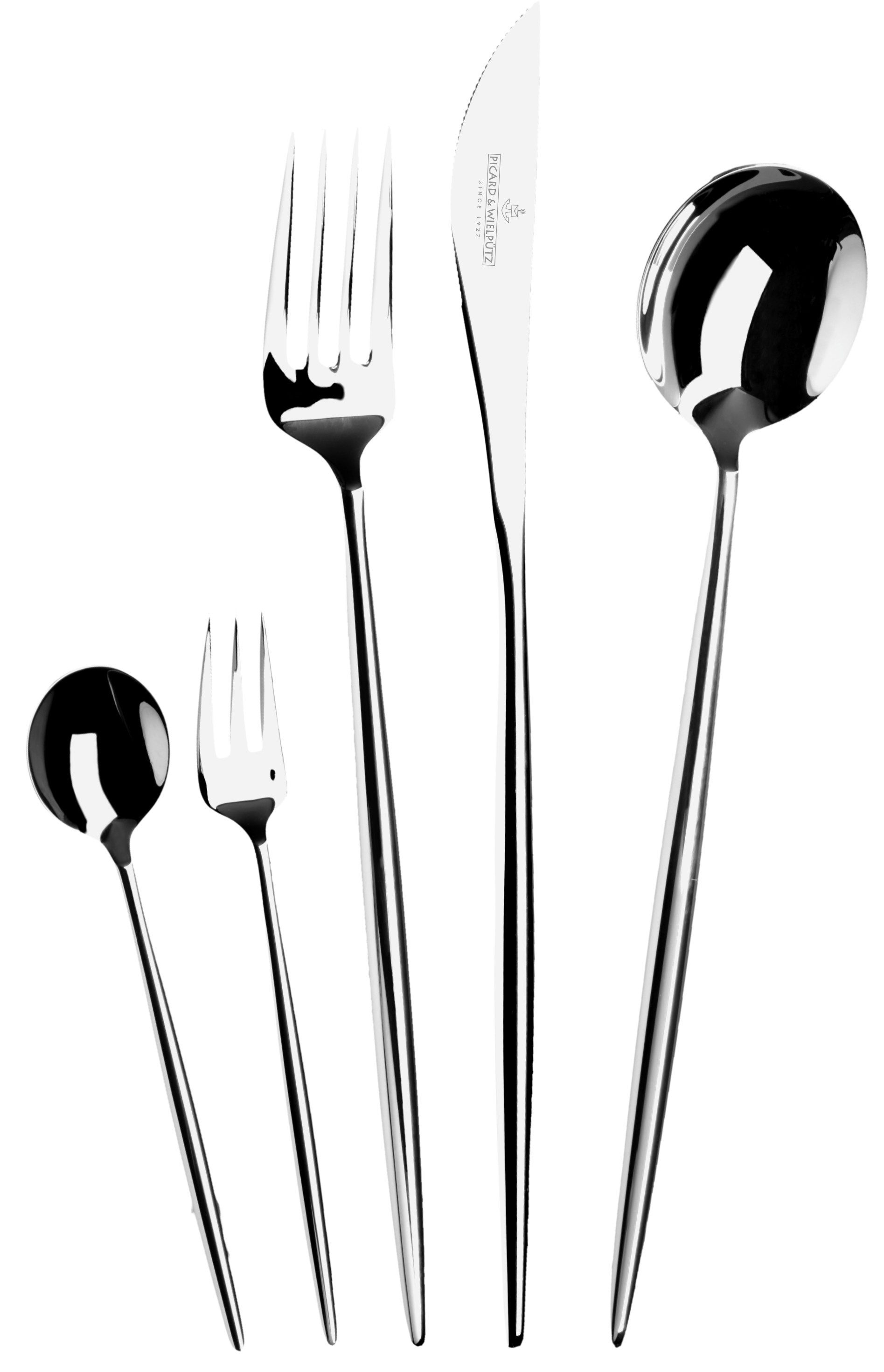 Picard & Wielpütz Solingen Besteck-Set Lotus, wahlweise als 24-, 30- oder 60-teiliges Set erhältlich (30-tlg), 6 Personen, Chromnickelstahl 18/10, modernes und außergewöhnliches Design