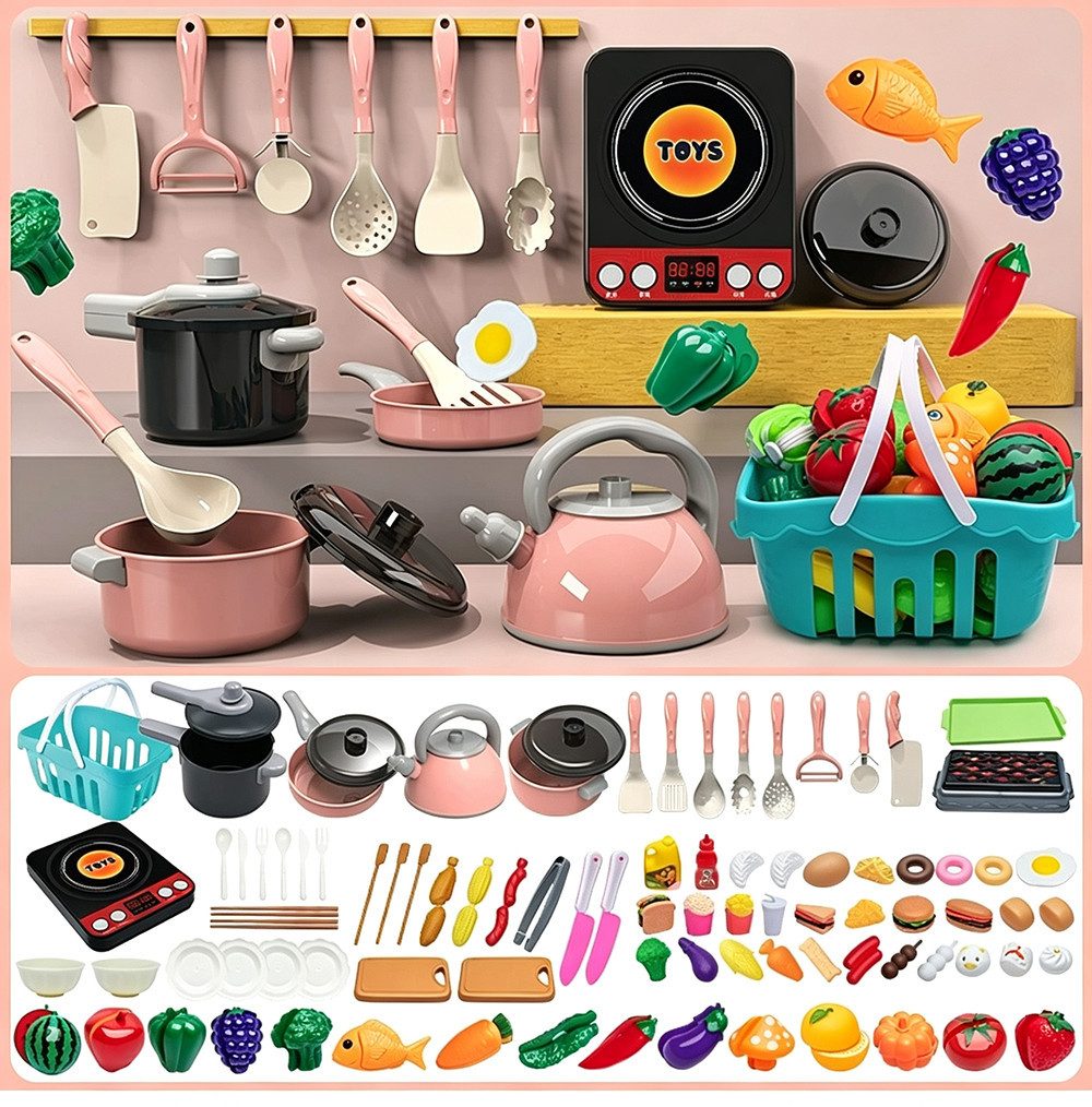 Zaewry Kinder-Küchenset 61-teiliges Kinderküchen Zubehör, BBQ-Simulationsspiel für kinder, (94-tlg), Rollenspiel Küchenzubehör,Kunststoff, Lernspielzeug