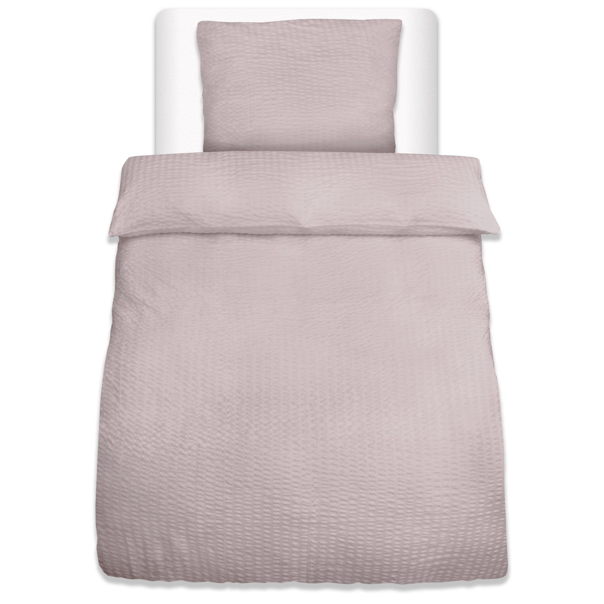 Beautissu Bettwäsche 2tlg Seersucker Bettwäsche 135x200 cm & Kopfkissen 80x80 cm, Taupe, Bügelfrei Bettwäsche-Sets Bettbezug Sommerbettwäsche