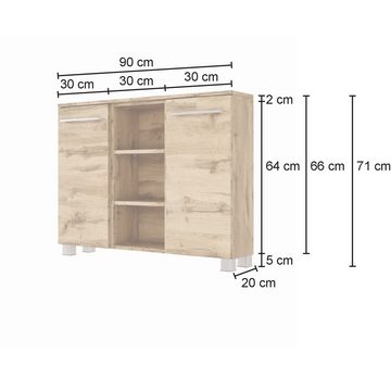 Lomadox Sideboard LOUNY-03, Badezimmer Sideboard in Wotaneiche Nb. mit matt weiß, : 90/66/20 cm
