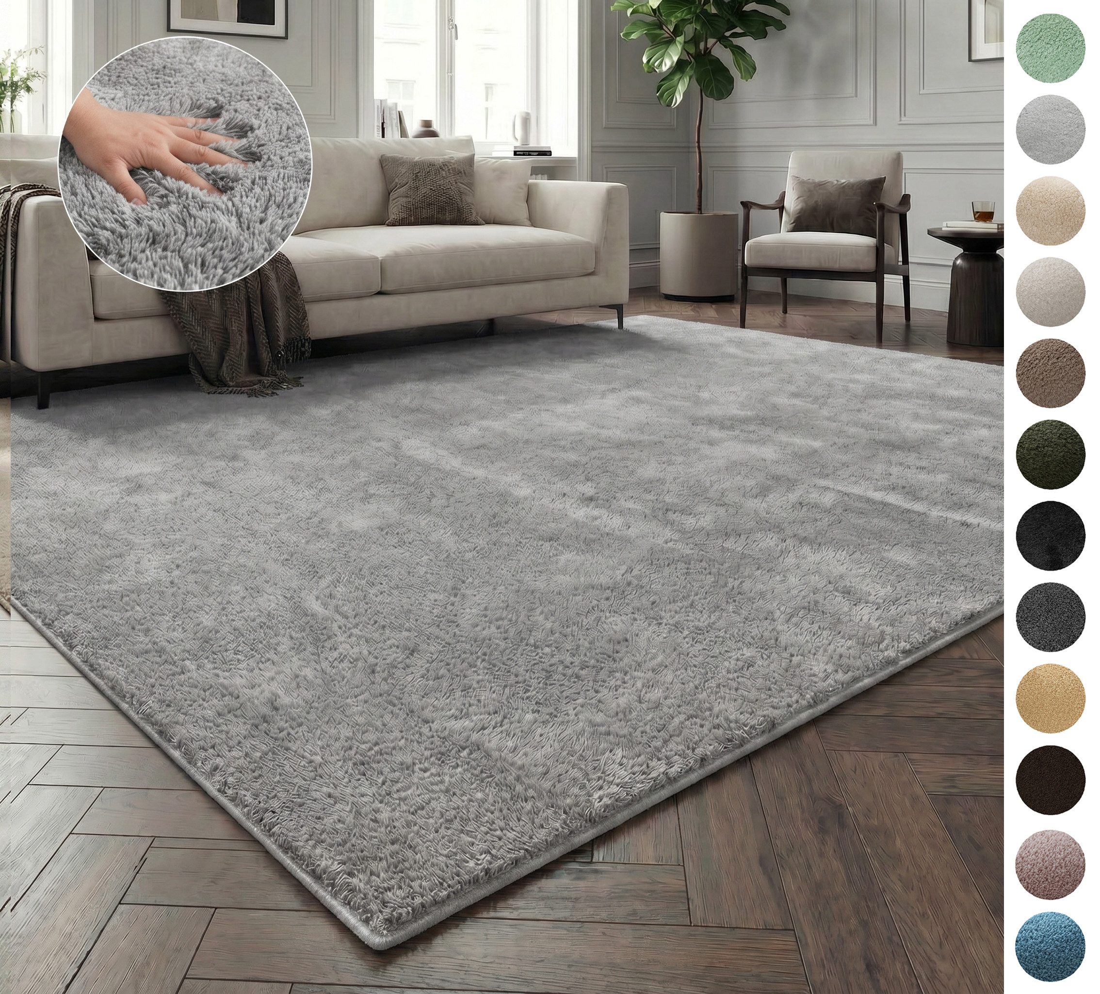 OTTO home Teppich Cali, in Standard- und Premium-Qualität, 13 mm oder 16 mm Höhe, rechteckig, Uni-Farben, kuschelig, & weich, waschbar, Wohnzimmer, Schlafzimmer