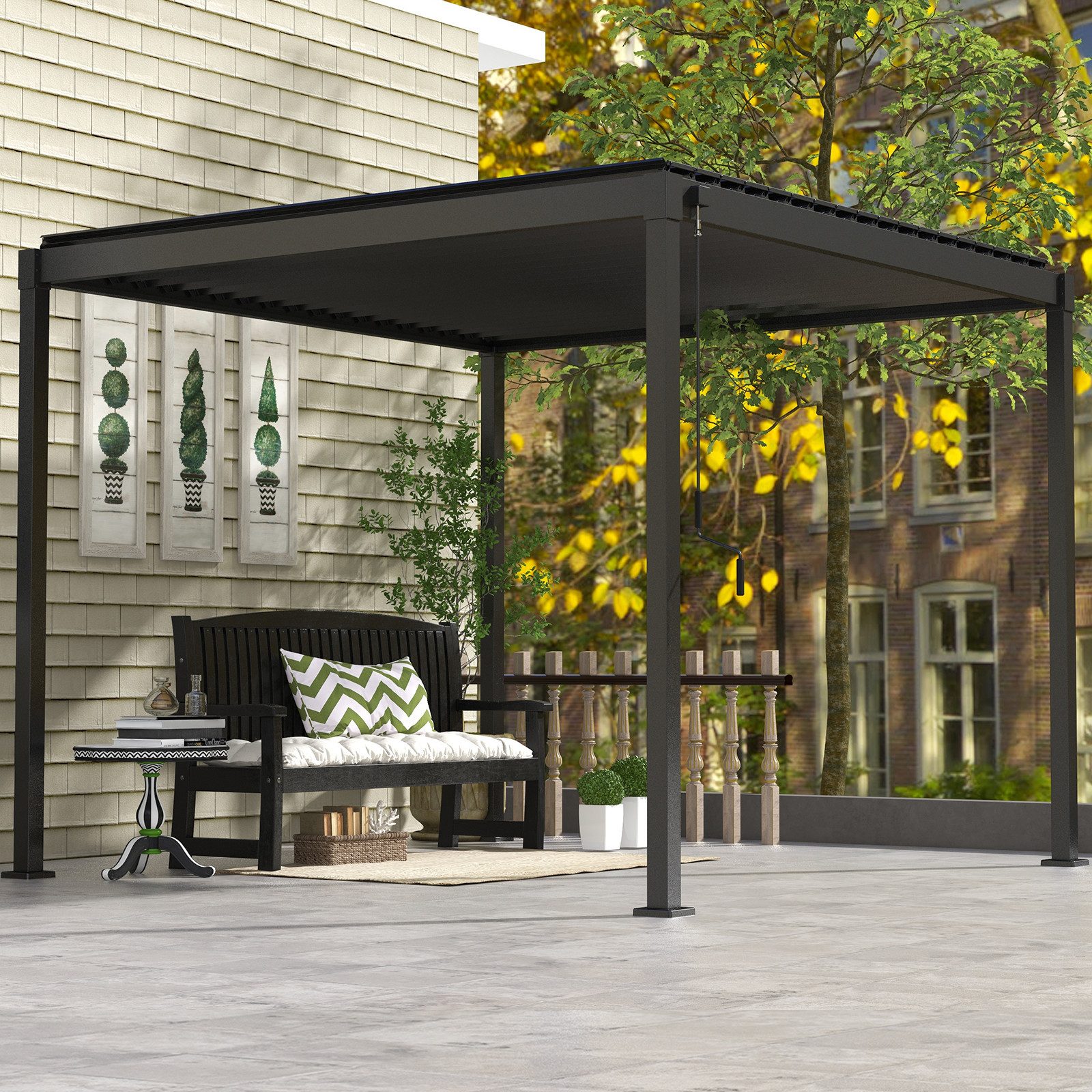 Mirador Pergola 80S Pavillon Terrassenüberdachung Anthrazit, (Packung), Stahl Anthrazit verstellbares Lamellendach