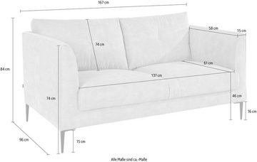 Leonique 2-Sitzer Venadour, zeitlose Optik, hohe Füße aus Metall, auch für kleinere Räume geeignet