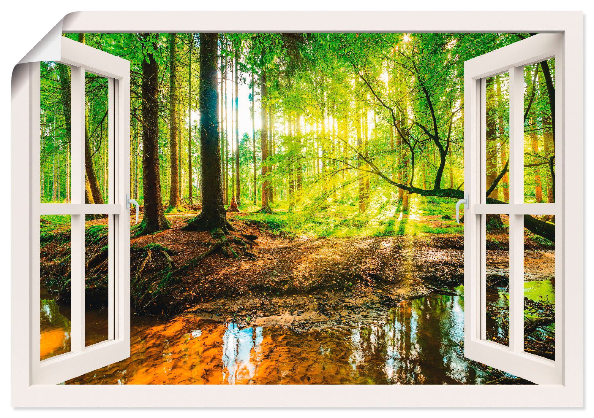 Artland Wandbild Fensterblick - Wald mit Bach, Wald (1 St), als Leinwandbild, Wandaufkleber oder Poster in versch. Größen