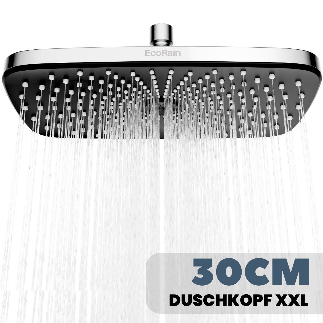 EcoRain Regenduschkopf Regenduschkopf XL 30 Rechteckig Melvin Chrom Wassereinsparung Silber