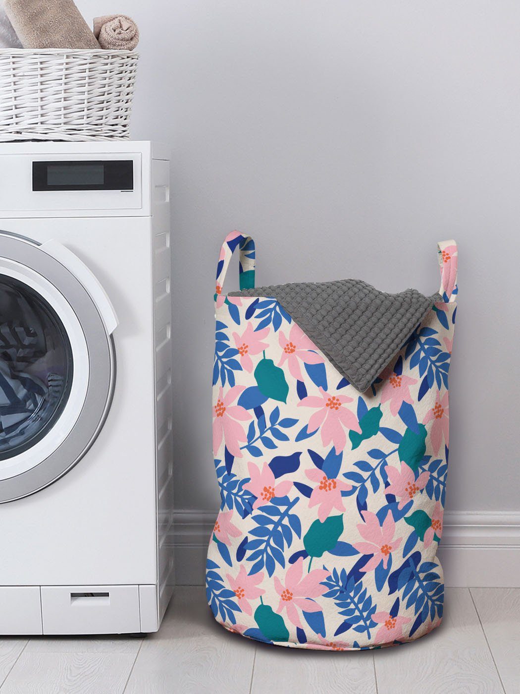 Abakuhaus Wäschesäckchen Wäschekorb mit für Weiche Kordelzugverschluss Griffen Waschsalons, Exotische Abstrakt Blumen-Blätter