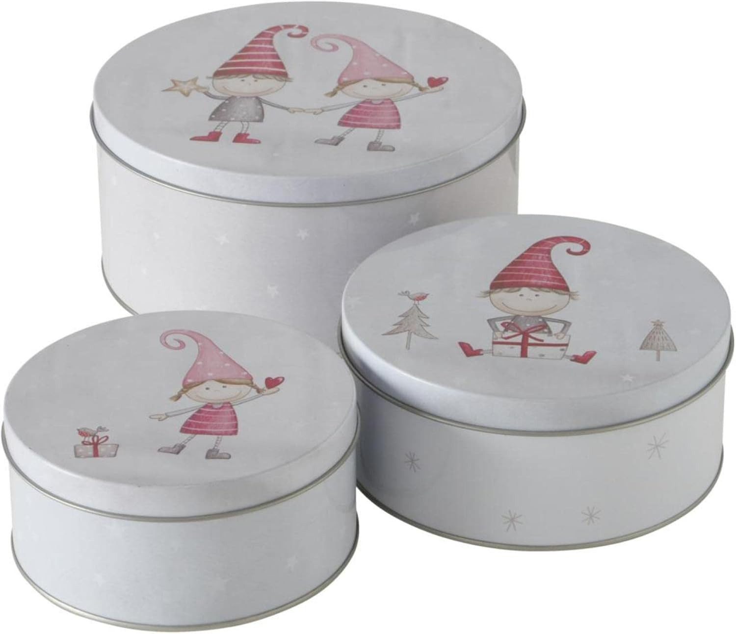 BOLTZE GRUPPE GmbH Keksdose CasaJame 3er Set Metall Keksdose Plätzchendose rund Wichtel Kinder V24, (3-tlg)