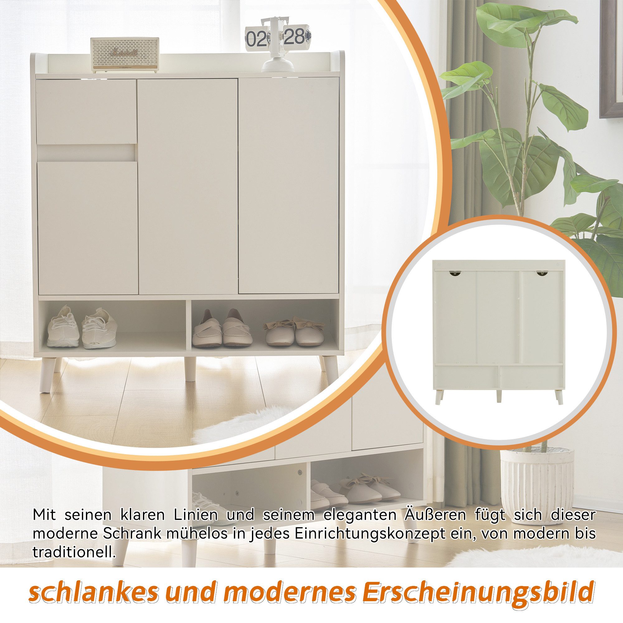 Merax Schuhschrank mit 2 Türen, 1 Schublade und verstellbaren Einlegeböden Schuhaufbewahrung Sideboard Kommode, H99xB90xT35cm – Bild 4 von 5
