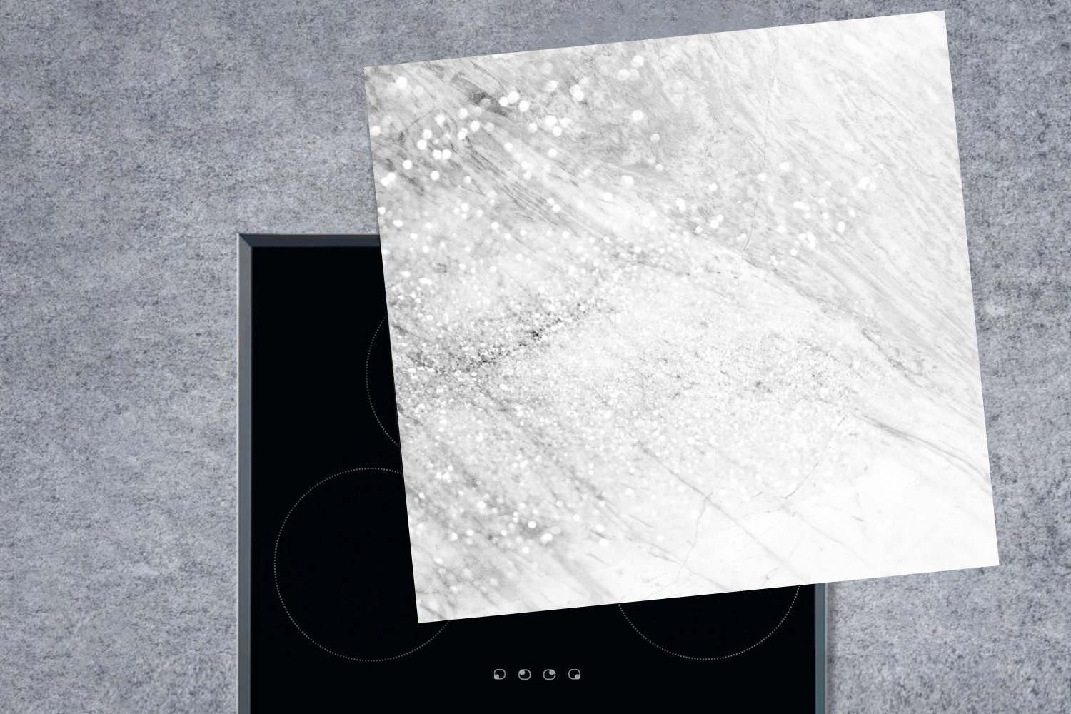 MuchoWow Herdblende-/Abdeckplatte und glitzernder Marmor (1 für glänzenden Grau tlg), 78x78 schwarz - Adern mit küche Arbeitsplatte Vinyl, weiß, Ceranfeldabdeckung, cm